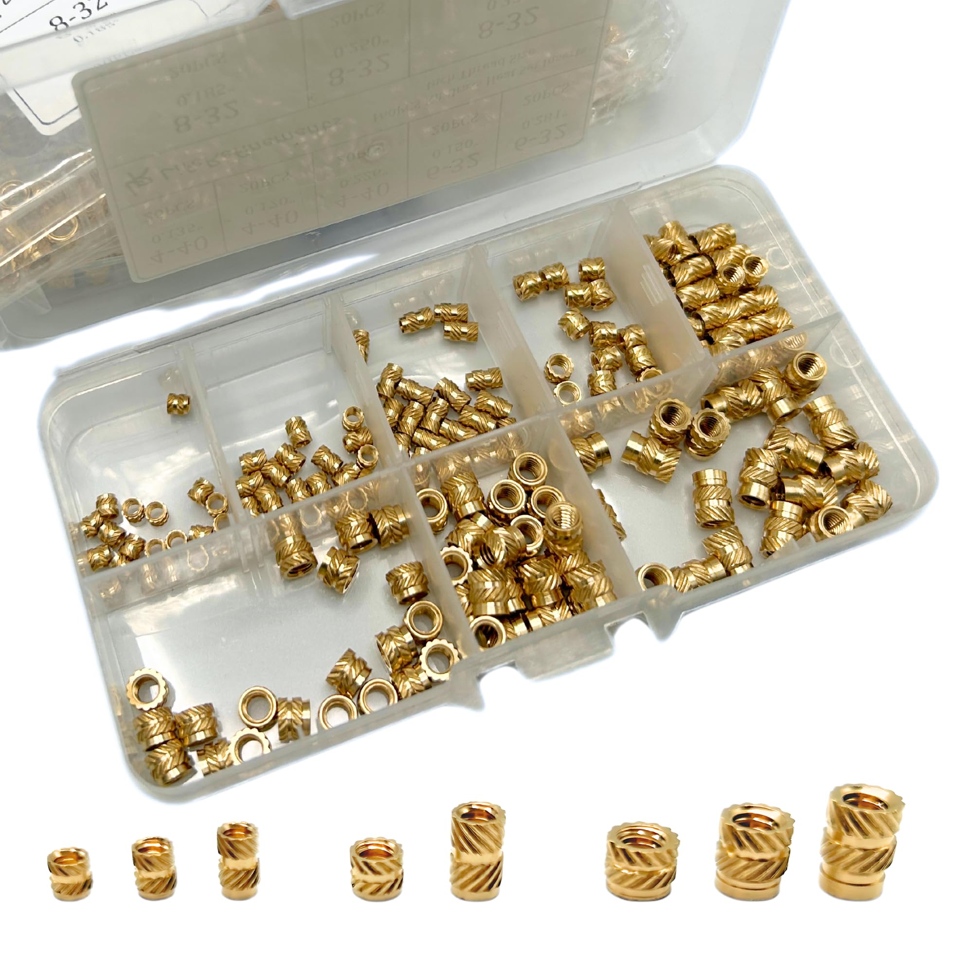 4-40 6-32 8-32 (160pcs) Standard Threaded Inserts for Plastic Heat Set English Insert Knurled Nut Insert Threaded Brass Insert Assortment Kit for 3D Printing Injection Molding Thread Nuts