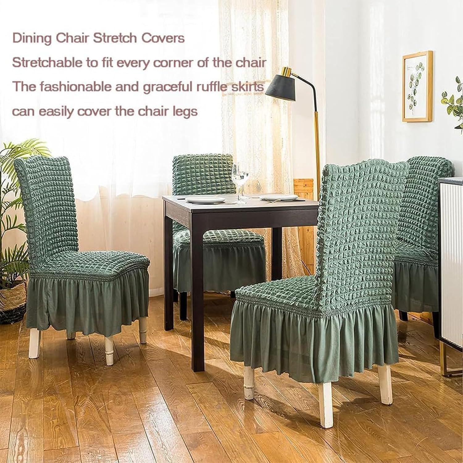 Elastic Chair Cover, Universal Soft Thick Seersucker Skirt Chair Cover, Removable Washable, for Home Banquet Party,D