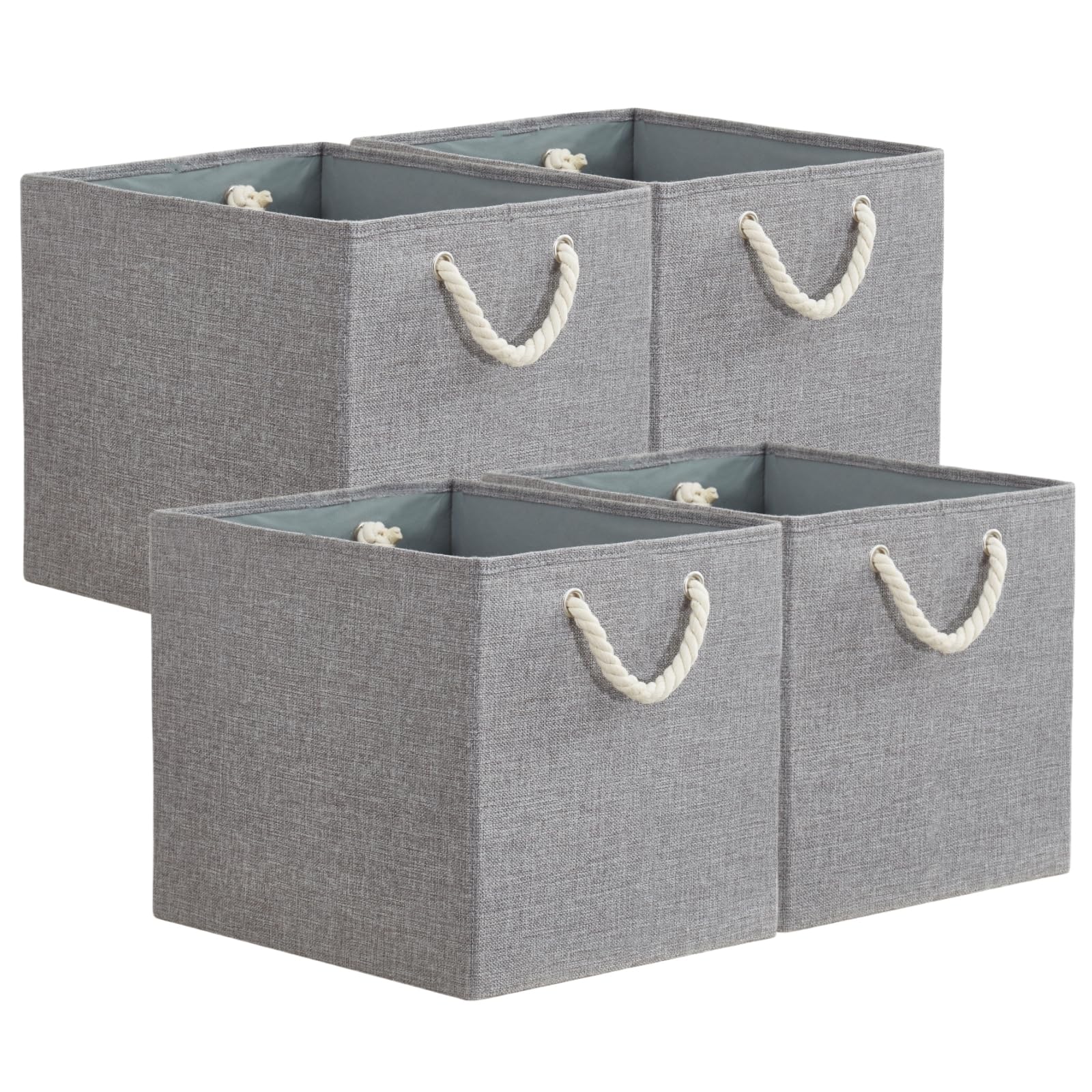 Mangata 4 Pack Storage Cubes for Shelves, Fabric Storage Boxes with Cotton Rope Handles Home Organization, Collapsible Baskets for Organizing Clothes Toy Nursery 33x38x33cm, Grey — image 1