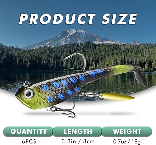 Miniatura 2 de Gotour Weedless Soft Fishing Lures for Freshwater and Saltwater, Premium Pre-Rigged Jig Head Paddle Tail Swimbaits for Bass Fishing，Jigs Fishing