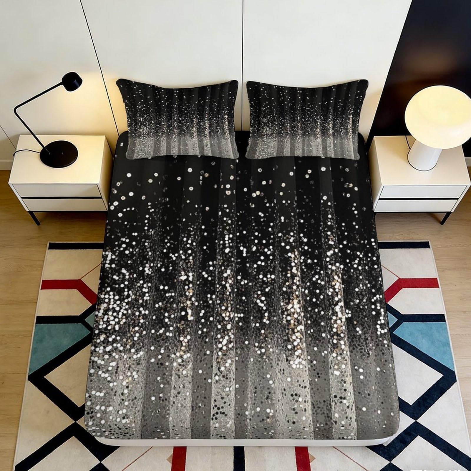 3D Printed Night Sky Fitted Sheet Microfiber Deep Pocket Bedroom Bedding Star Mattress Fitted Cover Non-Slip Full Wrap 200x200x25cm 90x200x25cm