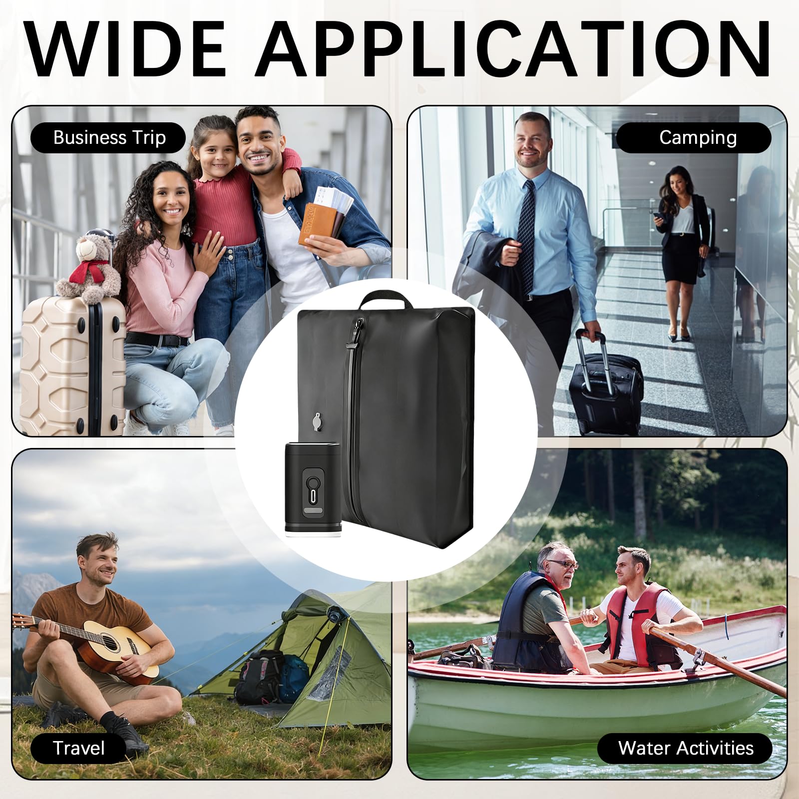 Bolsas de vacío para ropa, 20 l, juego de 3 con bomba recargable de 2400 mAh, bolsas de compresión de TPU herméticas reutilizables con válvula y cremallera impermeable para maleta y mochila