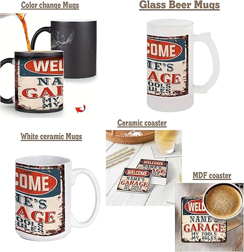 Miniatura 4 de Welcome John's Garage - Juego de 6 posavasos estilo rústico vintage, retro, cocina, bar, pub, cafetería, 3.75 x 3.75 pulgadas, posavasos para el