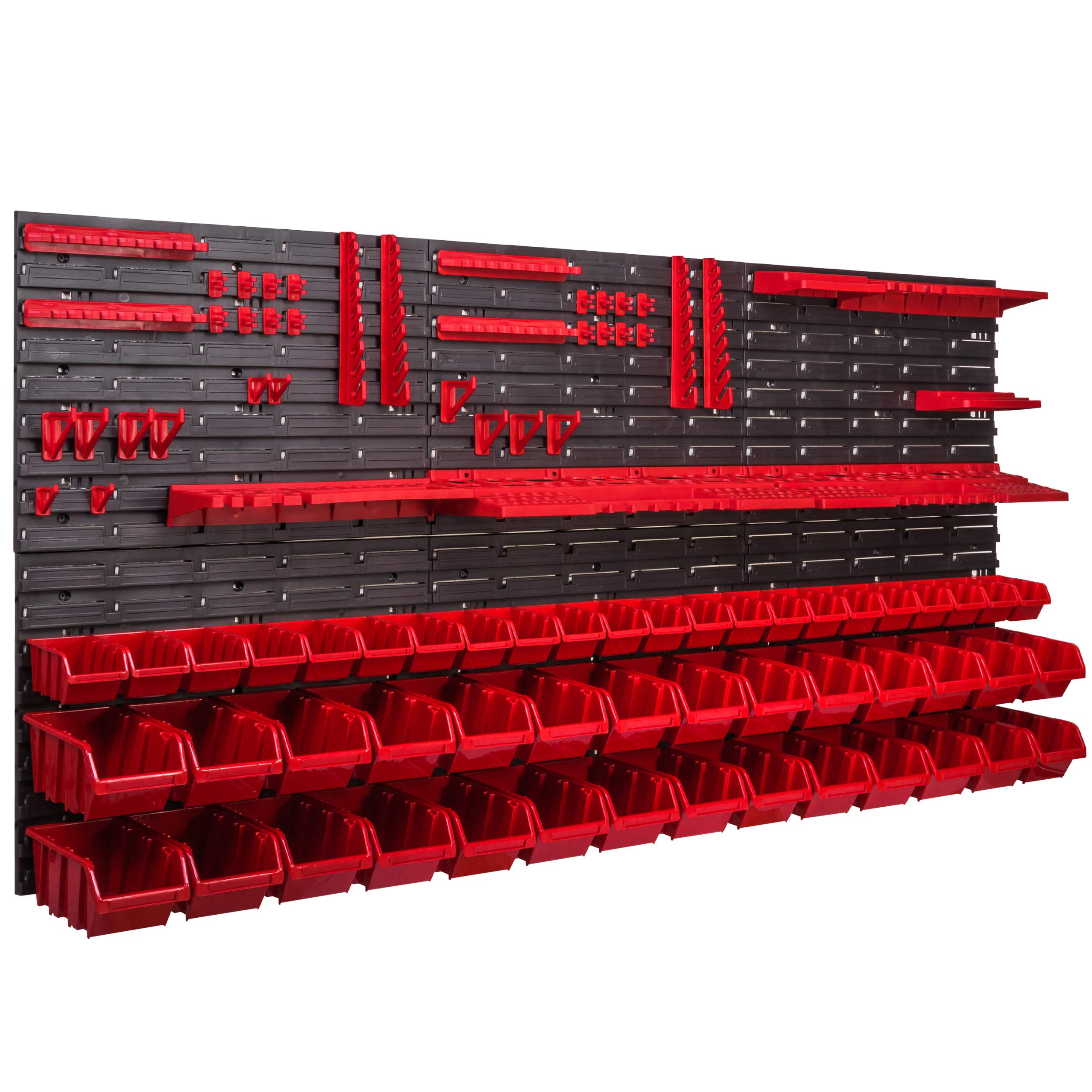 Werkzeugwand 1728 x 780 mm Stapelboxen Werkzeughalter Wandplatte Halterungsschienen Garage Lager Werkstatt Hobby (50 Boxen rot)