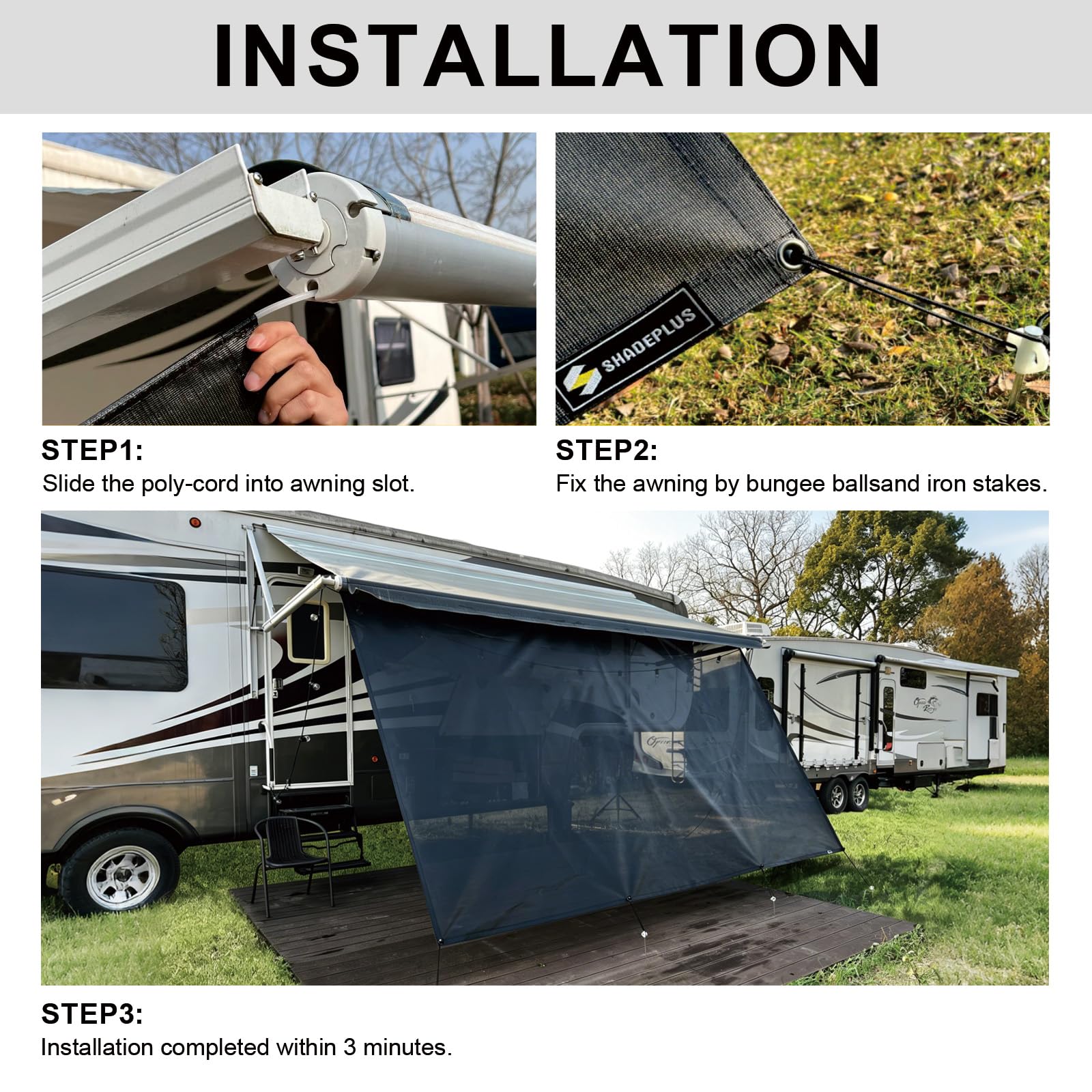 Toldo para caravana de 8 x 20 pies 3 pulgadas, sin cremallera