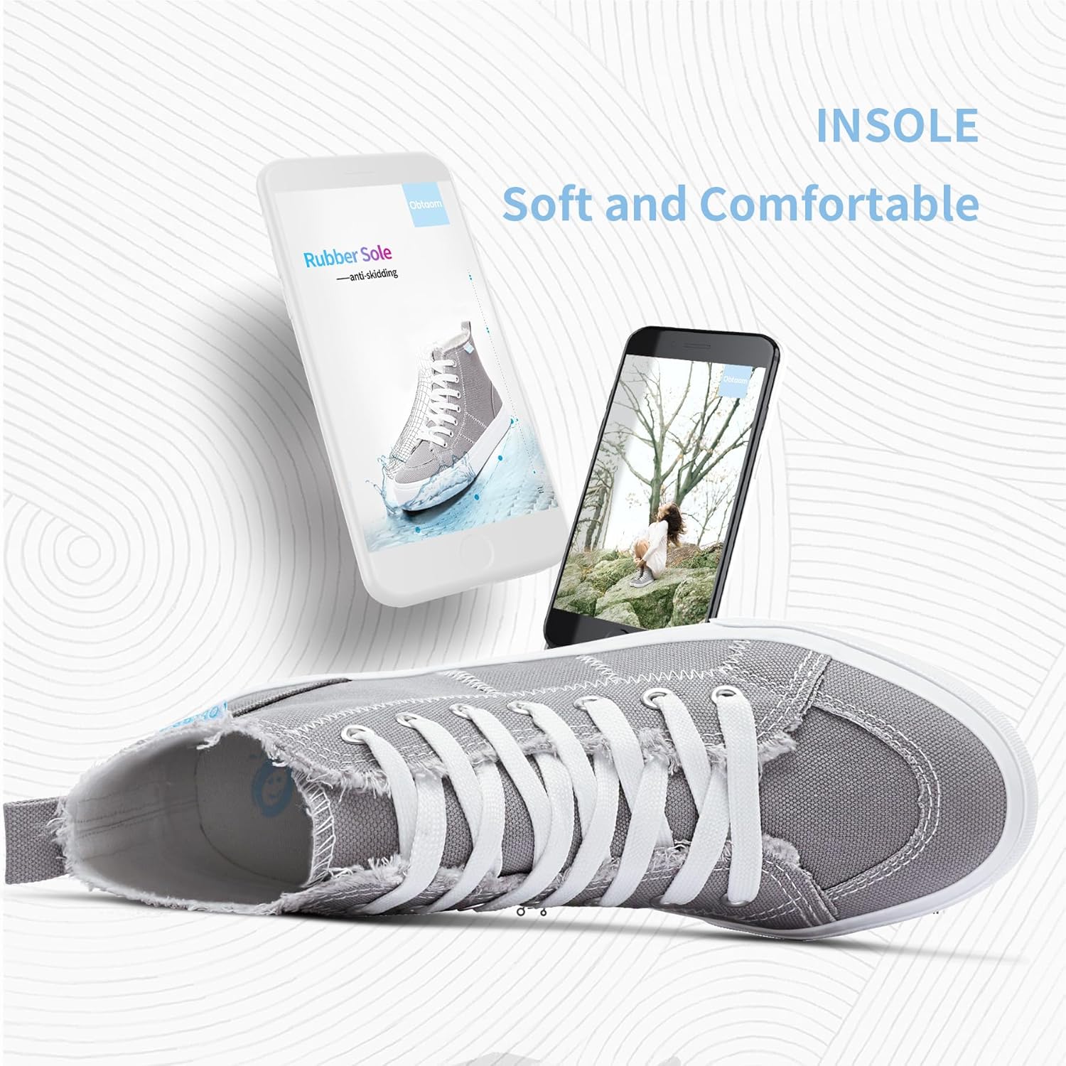 Obtaom Womens/Mens high top Canvas Shoes Play mid Calf Fashion Sneaker Casual lace up hi top Washed Canvas Shoes - Image 4