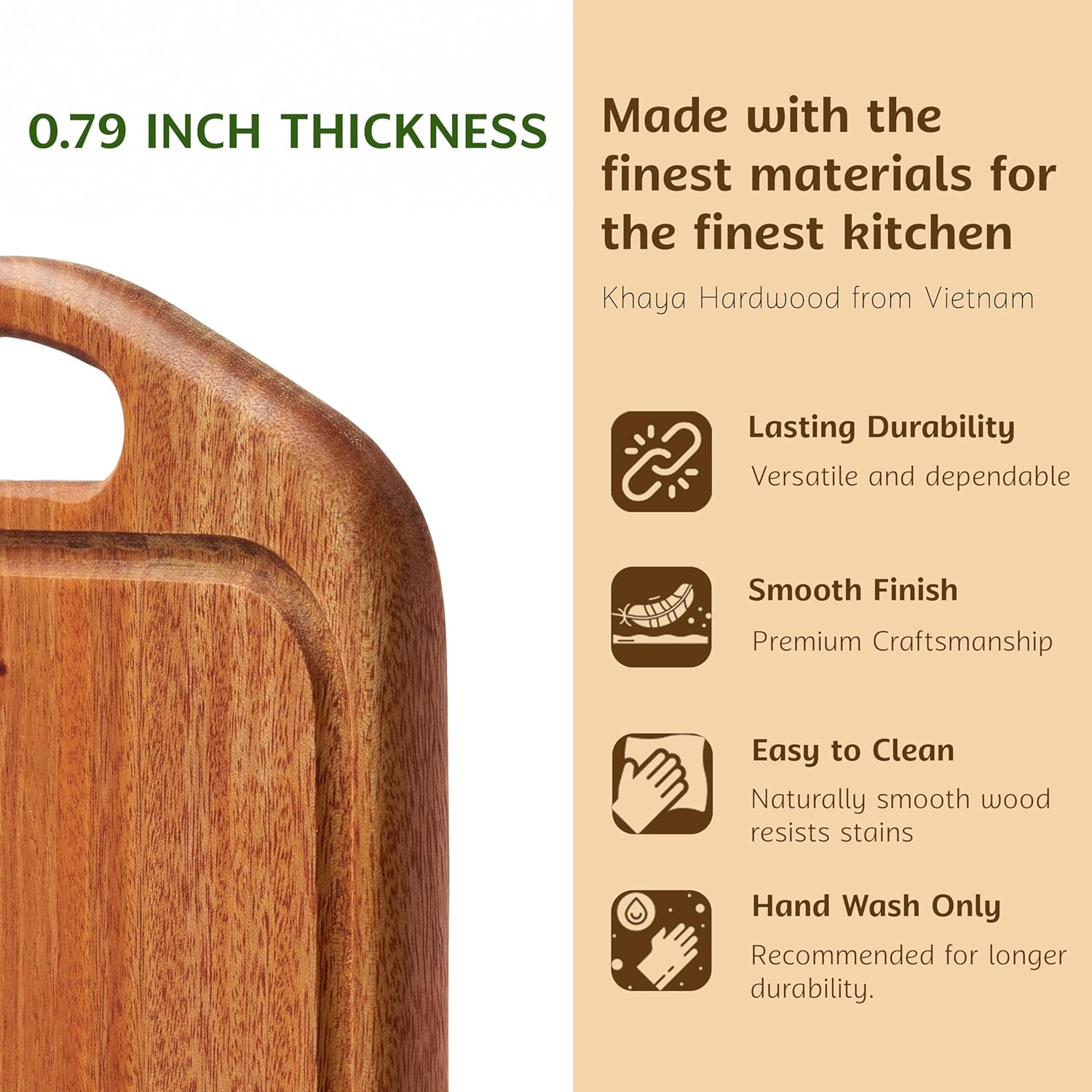 VieWood Khaya Wood Cutting Board, Wooden Chopping Board with Juice Groove & Handle Hole for Meat, Cheese, Vegetables, Bread, and Charcuterie (Japanese Style)