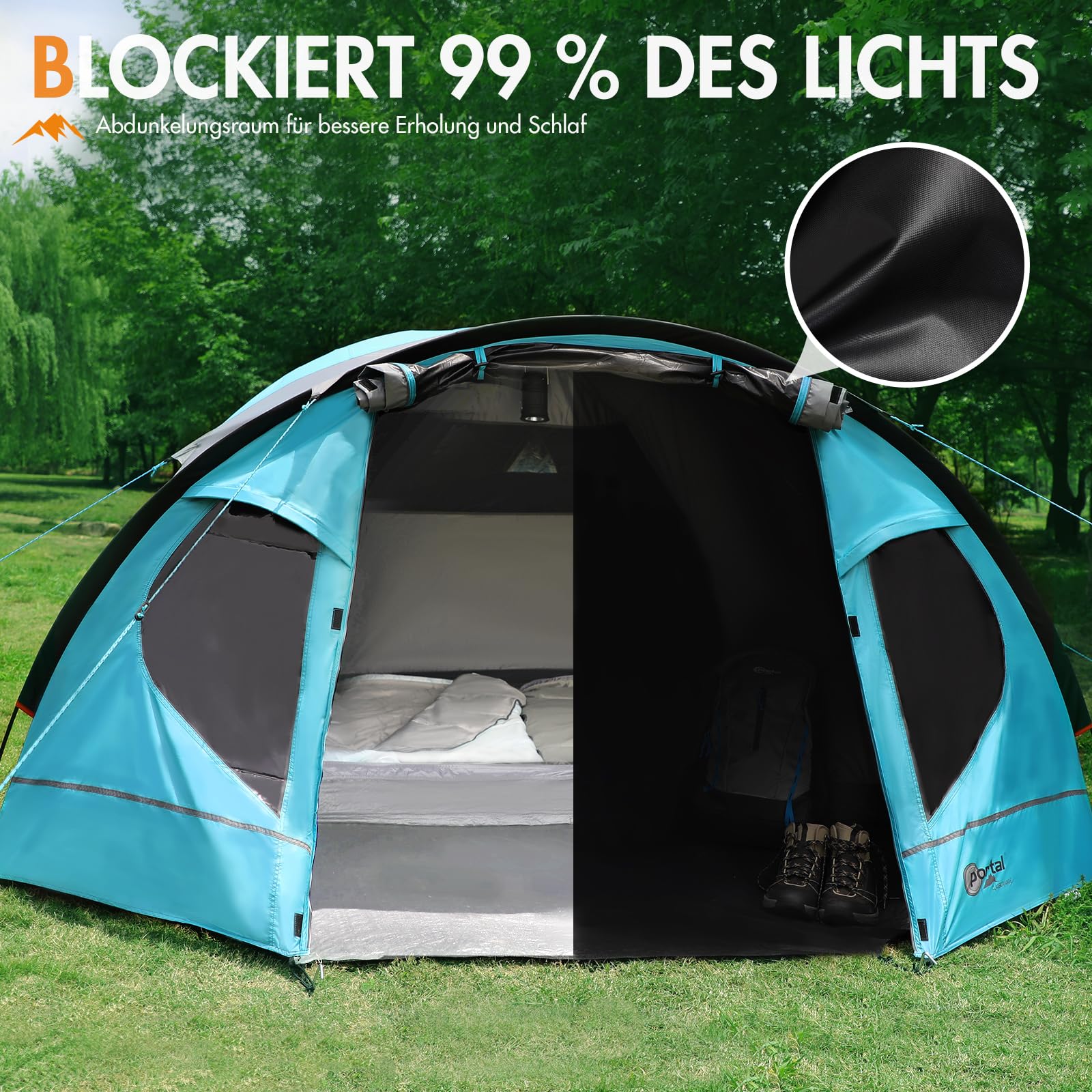 PORTAL Blackout Zelt 3-4 Perosonen mit Vorzelt Camping Kuppelzelt 4000mm wasserdicht Familienzelt Festivalzelt Outdoor für Camping Reise