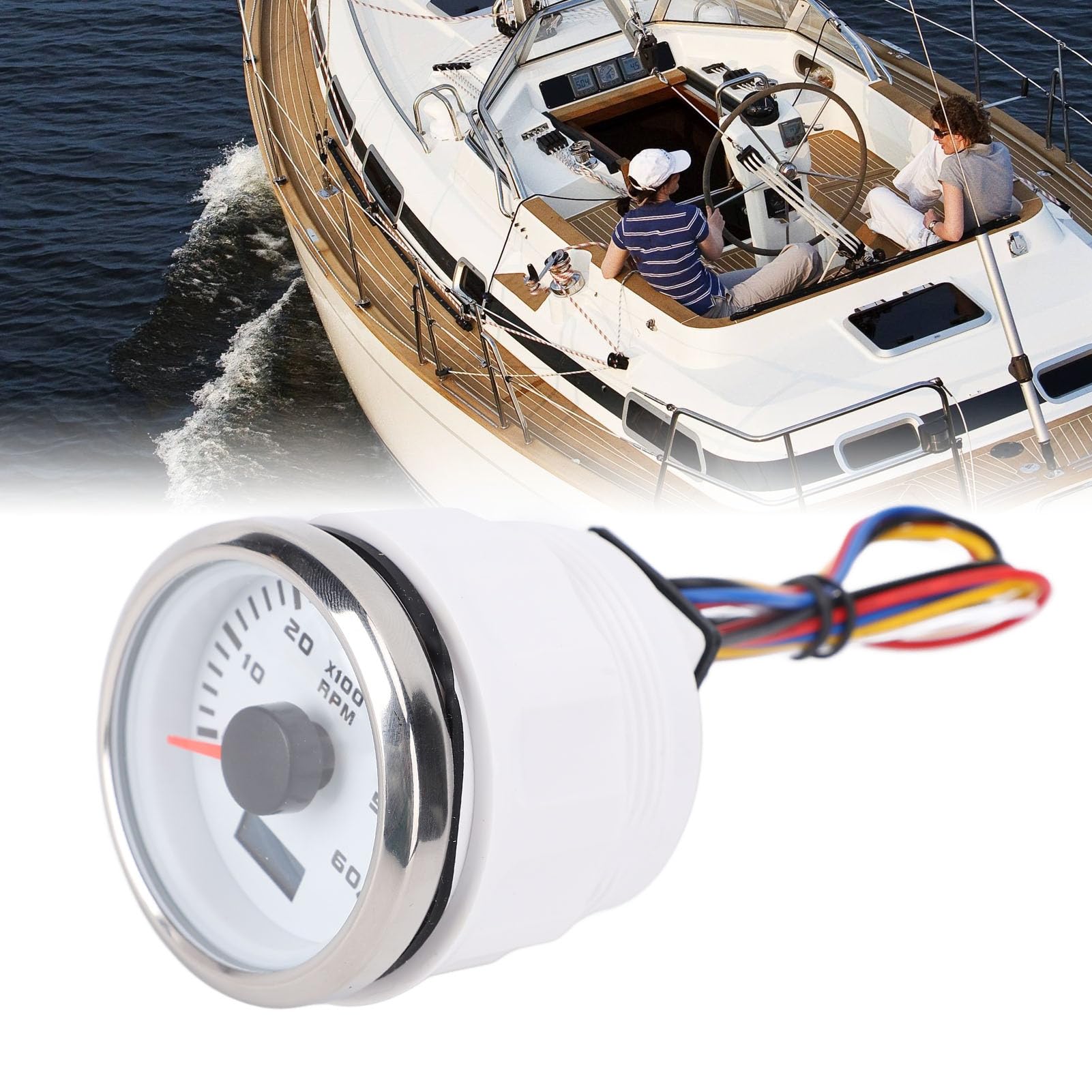 Montage RPM de Jauge de Voiture, 52 Mm 2 Pouces Voiture 6000 Tr/Min (Couvercle en argent en cadran blanc cx6228)