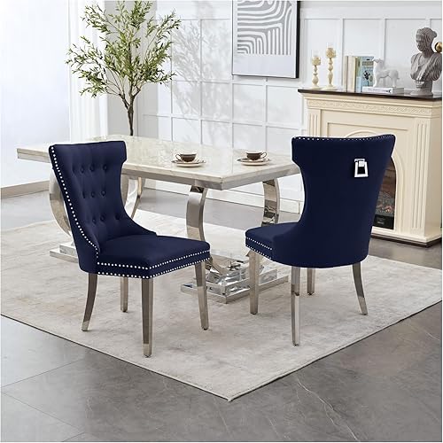 Miniatura 12 de Juego de 4 sillas de comedor de terciopelo, sillas de cocina tapizadas con patas Mteal, respaldo moderno con botones copetudos y ribete cuadrado de