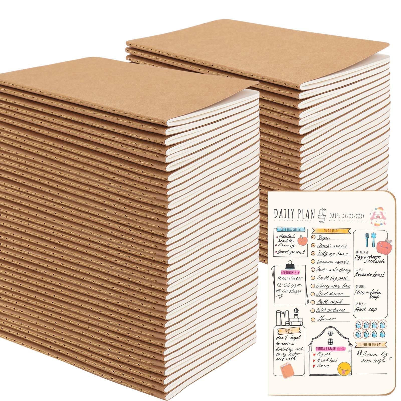 Oucaru Mini-Notizbücher, Großpackung, 8,9 x 14 cm, Braun, 60 Seiten, blanko, kleines Notizbuch, Mini-Tagebuch, Notizblöcke für Kinder, Studenten, Reisende, Schule, Bürobedarf, 64 Stück