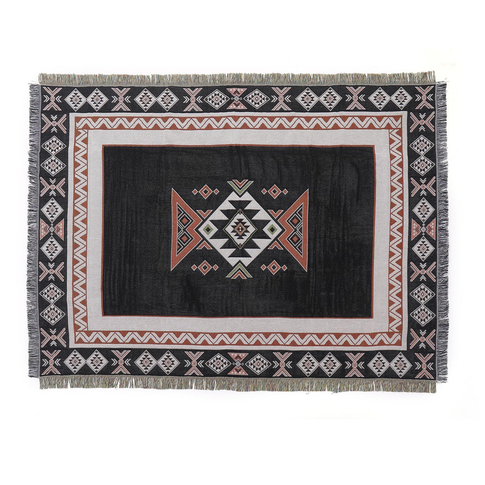 Lumisyne Black Diamond Cotton Woven Throw Blanket With Tassel Bohemian Tribal Ethnic Style Geometric Pattern Aztec Navajo Blanket Decorative Throw For Sofa Bed Armchair Camping Tapestry Tablecloths Carpet 160X130cm