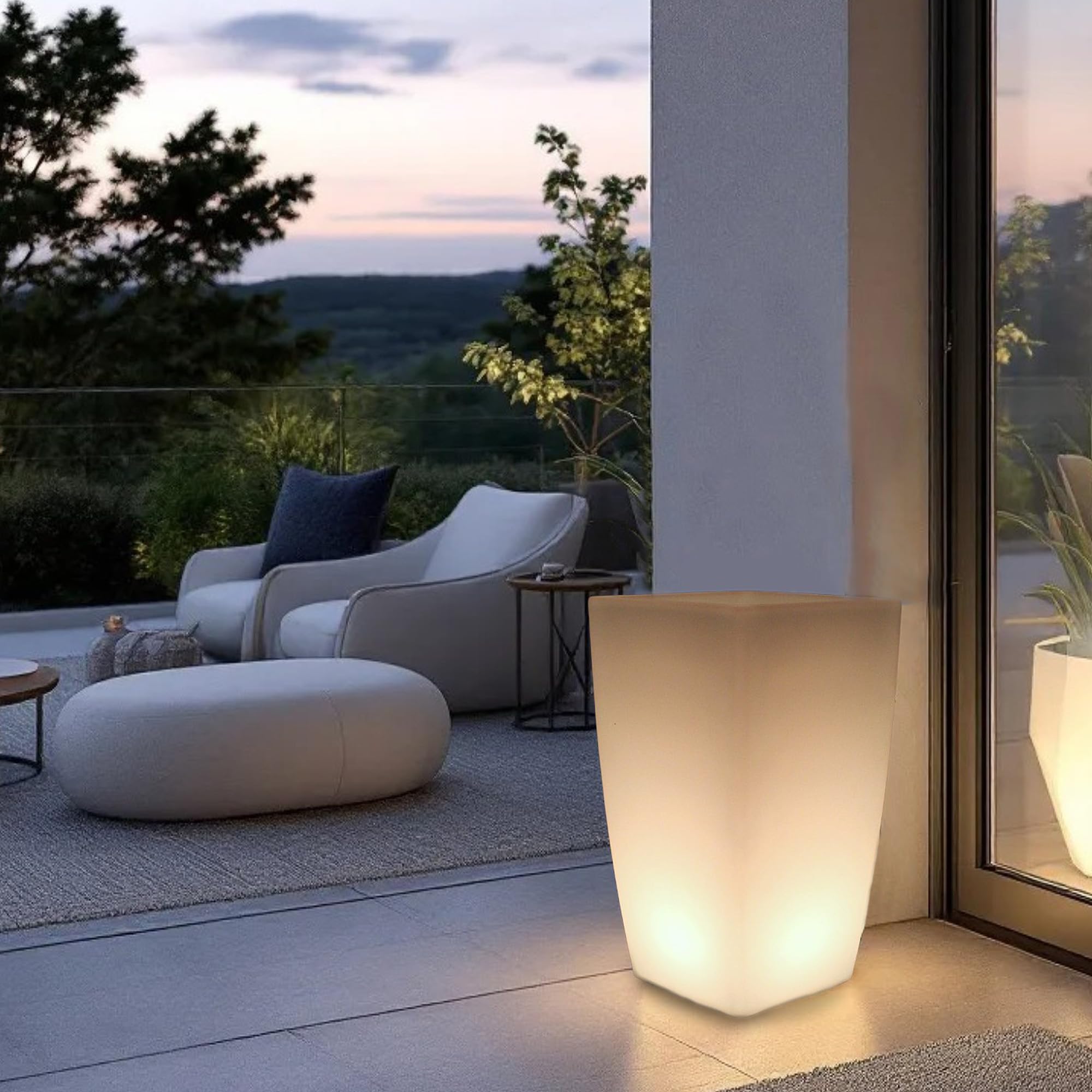 Arnusa Solar Blumenkübel 50 x 30 cm LED RGB Blumentopf Moderne Équerre Pflanzkübel Akku Gartenleuchte SolarlampeL8