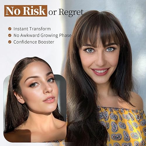 Miniatura 4 de KooKaStyle Flequillo de cabello con clip, 100% cabello humano real, extensiones de cabello con clip, 3 clips seguros en fleco francés, flequillo