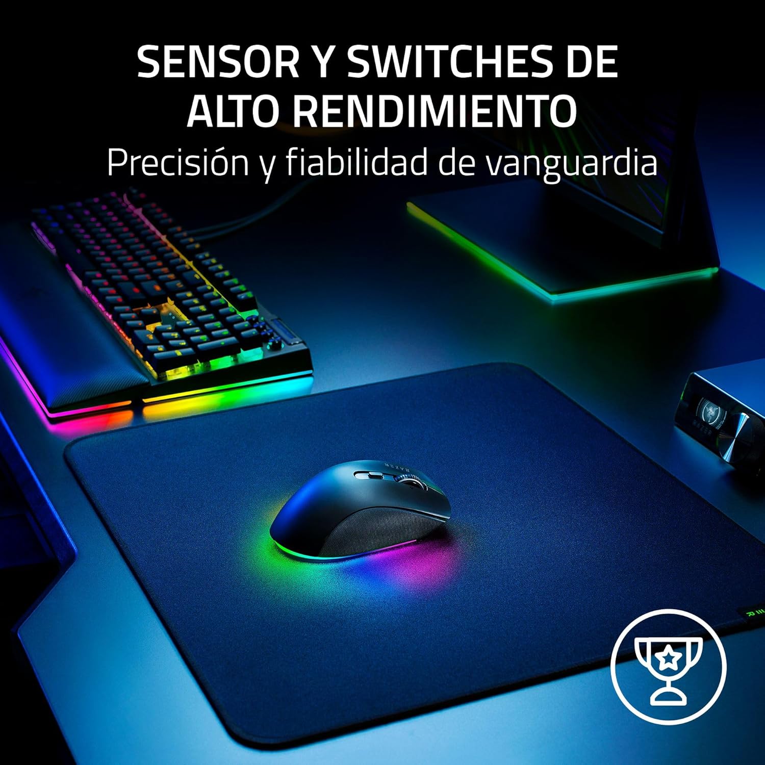 Razer Pro Click V2 – Ratón ergonómico inalámbrico – Asistencia IA Prompt – Sensor óptico de 30K – 3,5 Meses de duración de la batería (14 Zonas Chroma RGB, Rueda de ratón HyperScroll) Negro 8