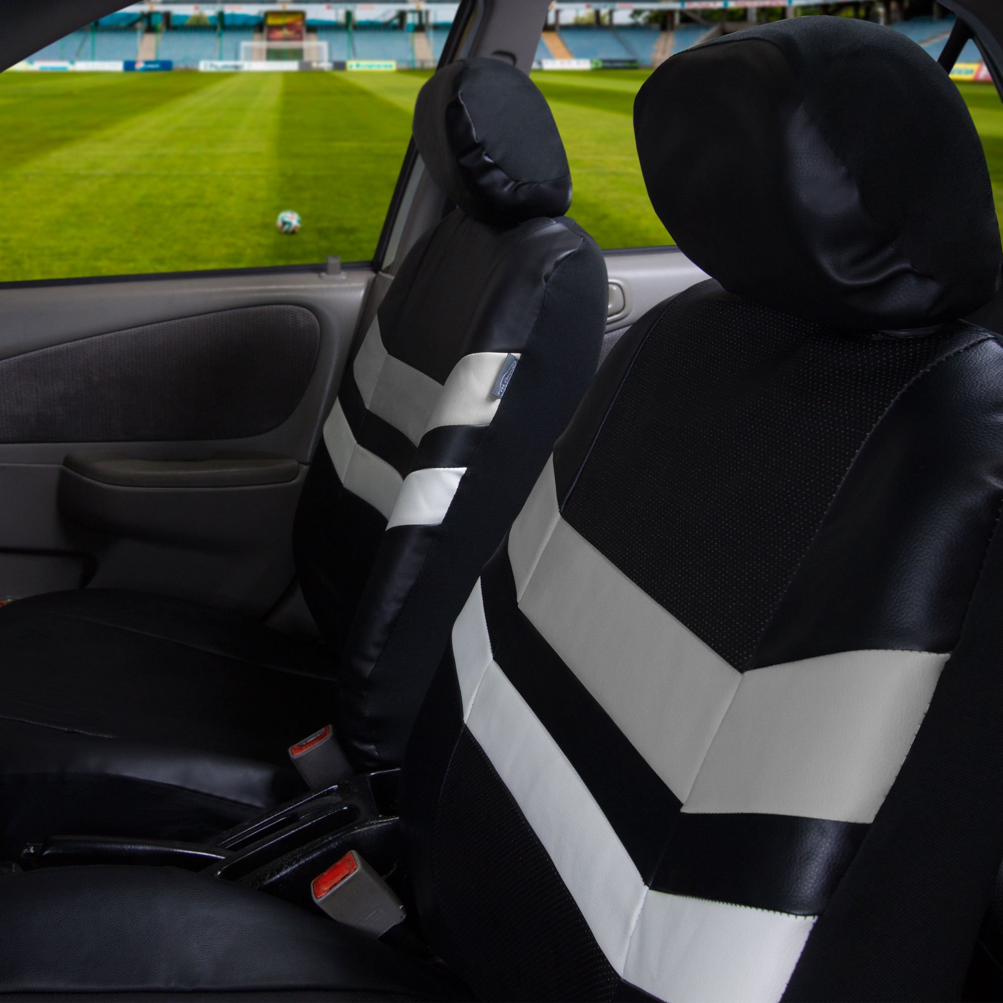 FH Group PU006115 Varsity Spirit PU Leather Seat Covers (Gray) Full Set with Gift - Universal Fit for Cars Trucks and SUVs