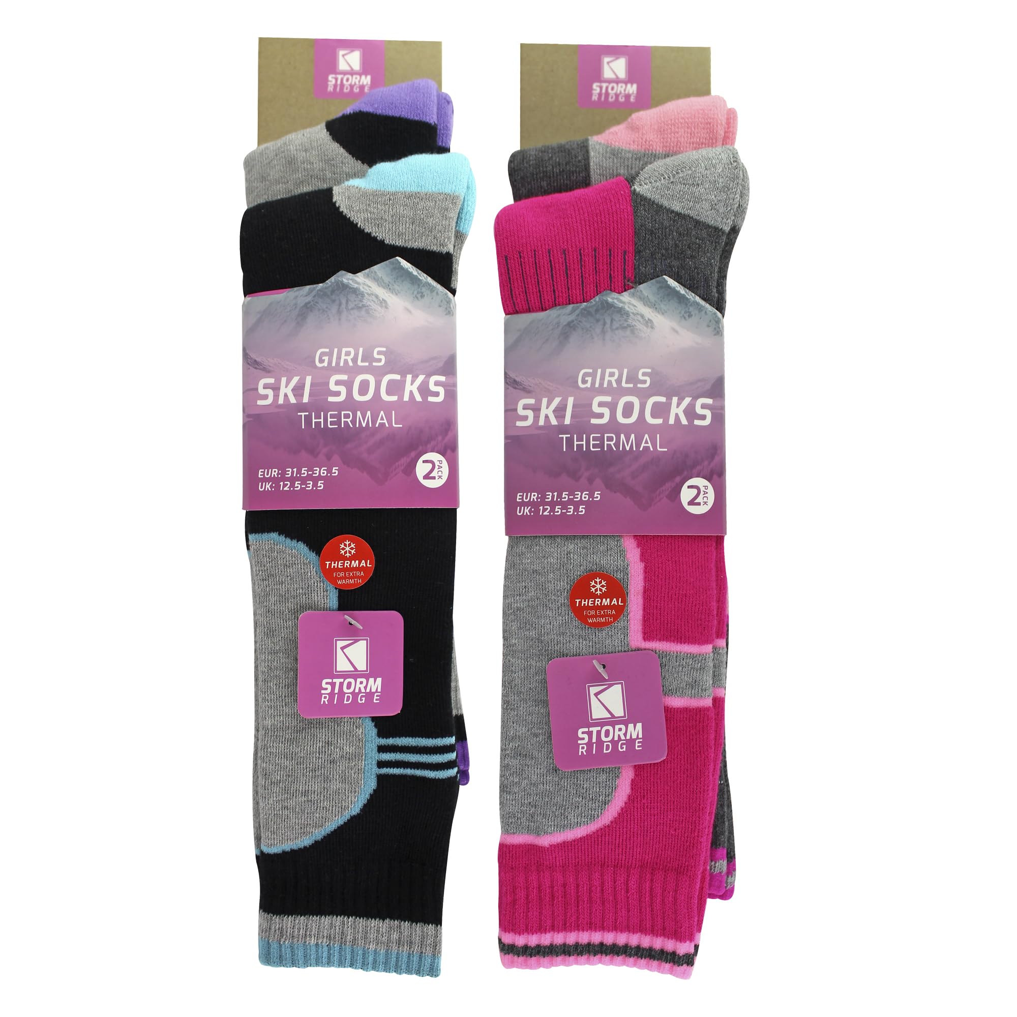 4 Pack Girls Ski Socks | Sock Snob | Thick Thermal Winter Socks for Kids (11-14 Years, Assorted)