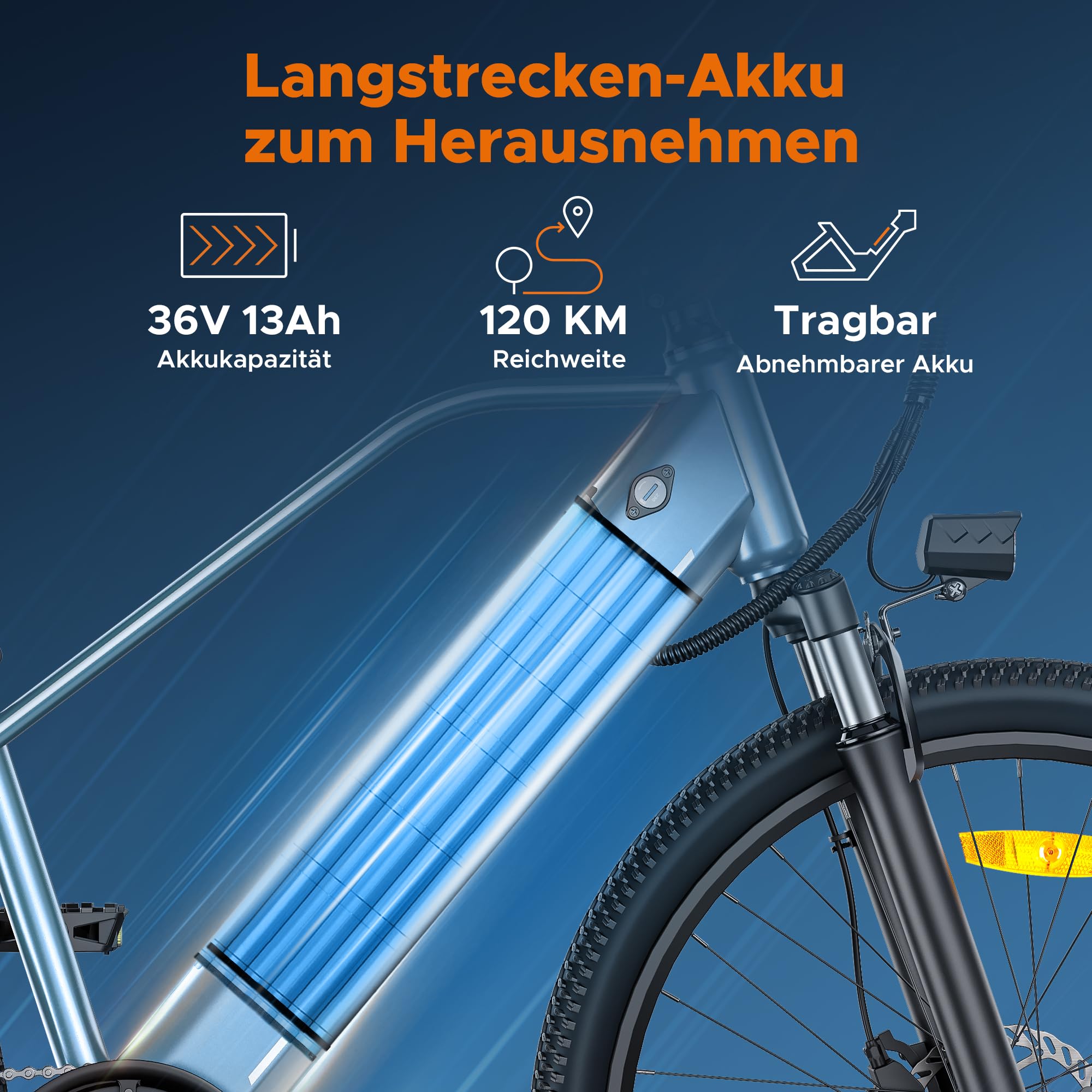 MileTrail1 26" Elektrofahrrad Für Erwachsene mit Drehmomentsensor und Hydraulischen Bremsen, 100KM Reichweite, 36V 13AH Herausnehmbare Batterie, Speed 25KM/H, Mountain E-Bike (Mit Monitor, Blau)
