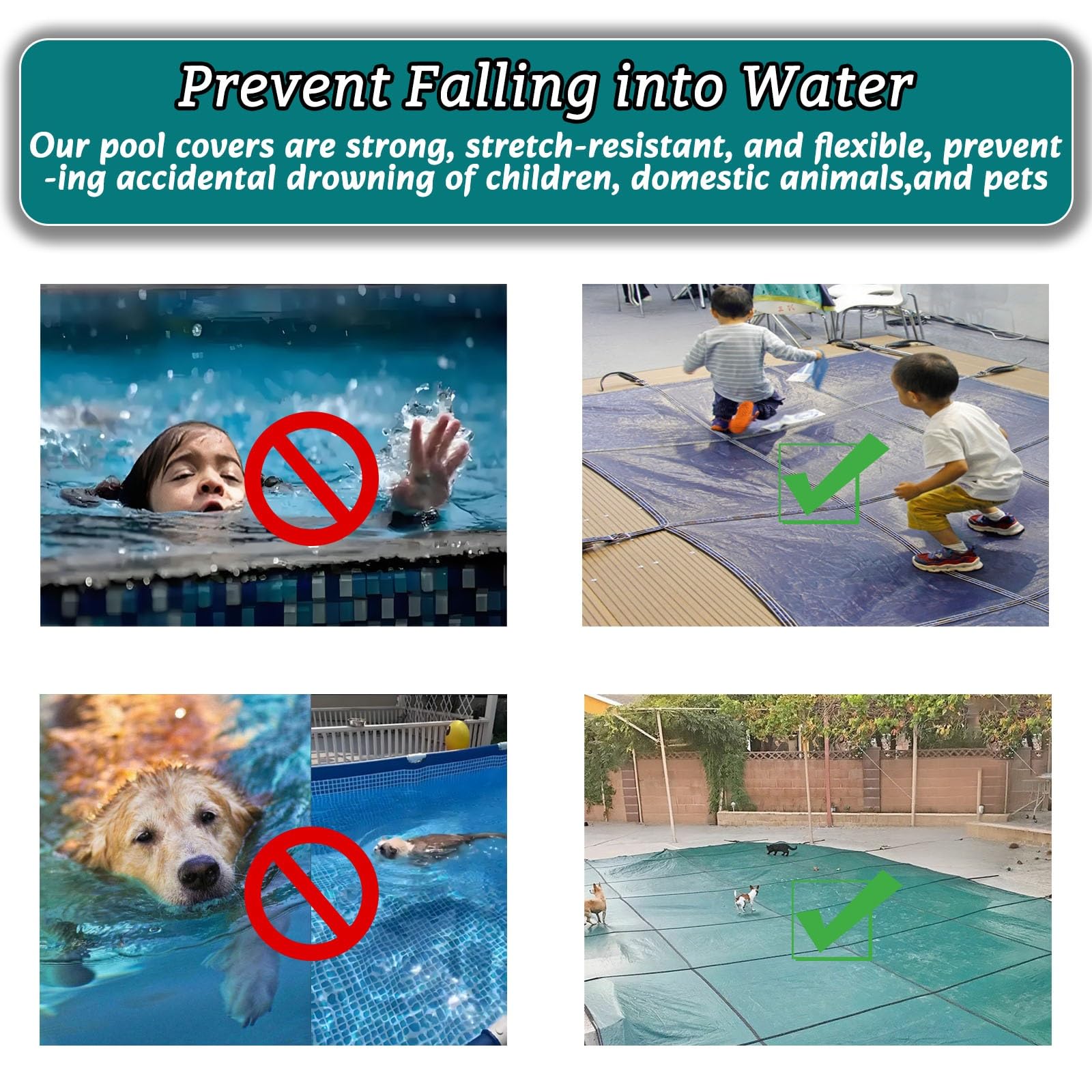 Bâche de sécurité pour piscine creusée avec ancres, ressorts et kit d'outils pour la protection hivernale