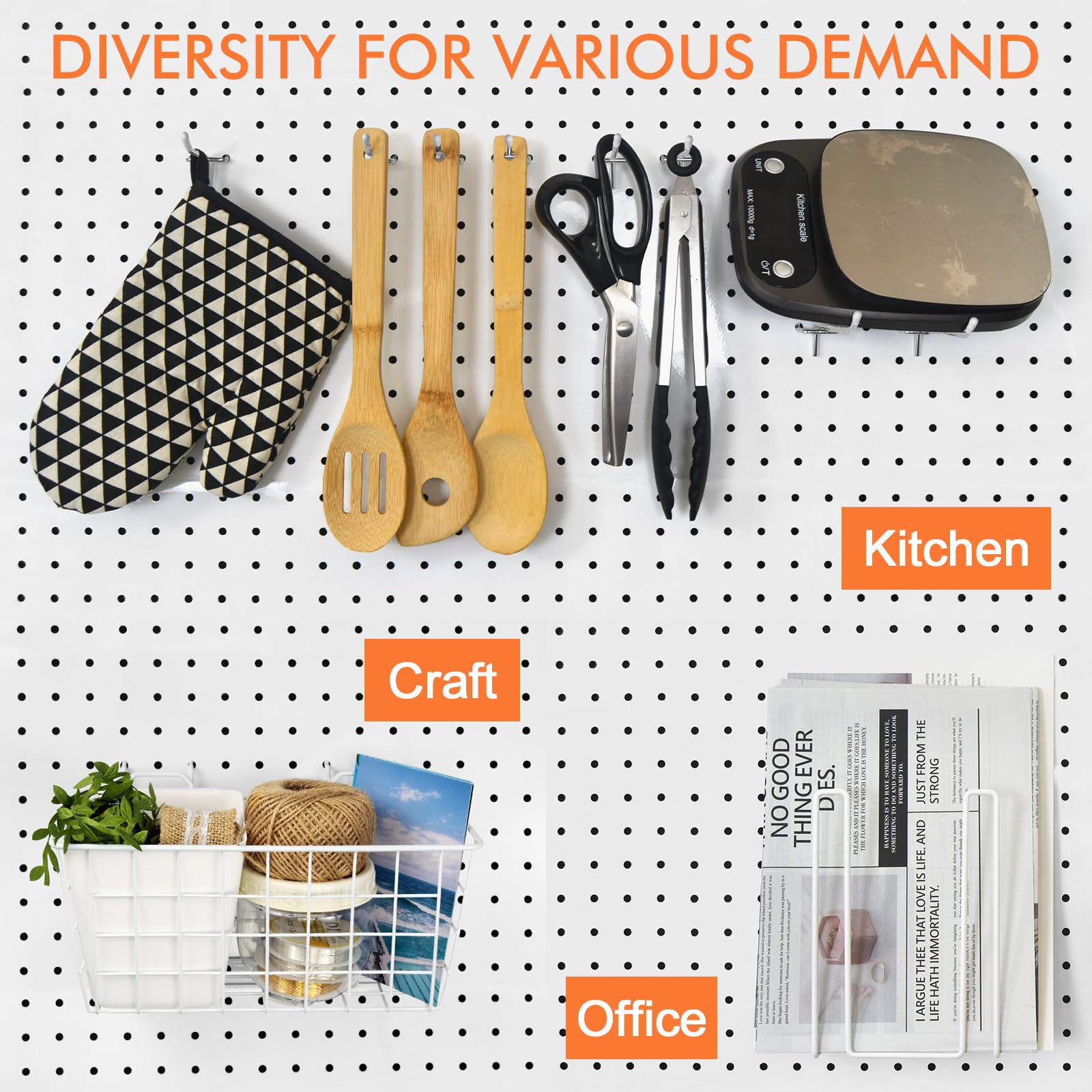 Organizadores de cestas de tablero perforado, cestas grandes, ganchos, cubos, tazas, organizador de herramientas, juego de 42 unidades, accesorios para colgar en la pared, accesorios para