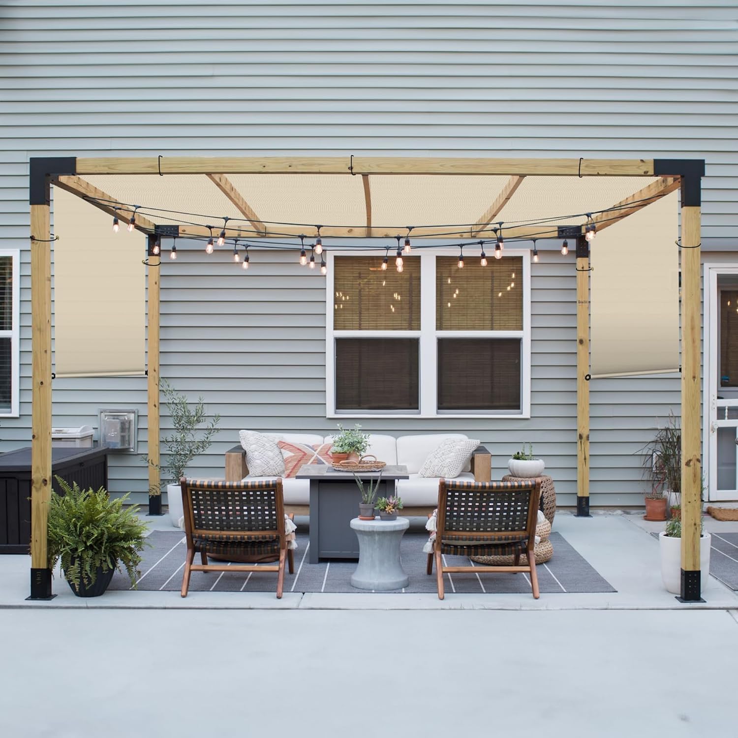 Patio 10' x 36' Waterproof Pergola Canopy Replacement Shade Cover Sun Sail for Deck Porch Backyard Shade Cloth Tarp with Grommets Rods Privacy Shade Screen, Beige