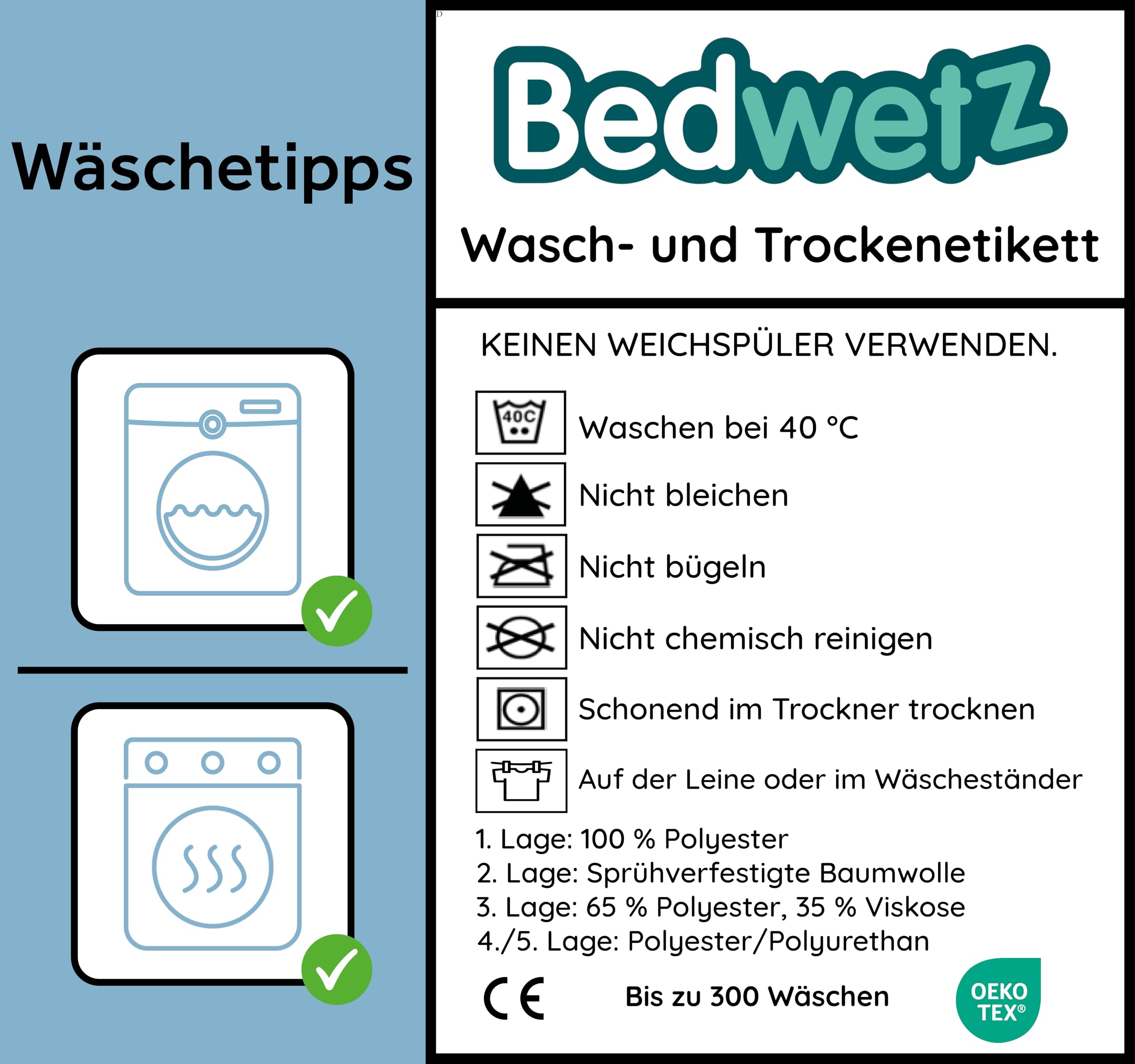 Waschbare Kinder-Bettauflage | Passend für Familien- und Doppelbetten | Wasserdichter Matratzenschoner bei Inkontinenz, atmungsaktiv mit Seitenfalten |2er-Pack Mond
