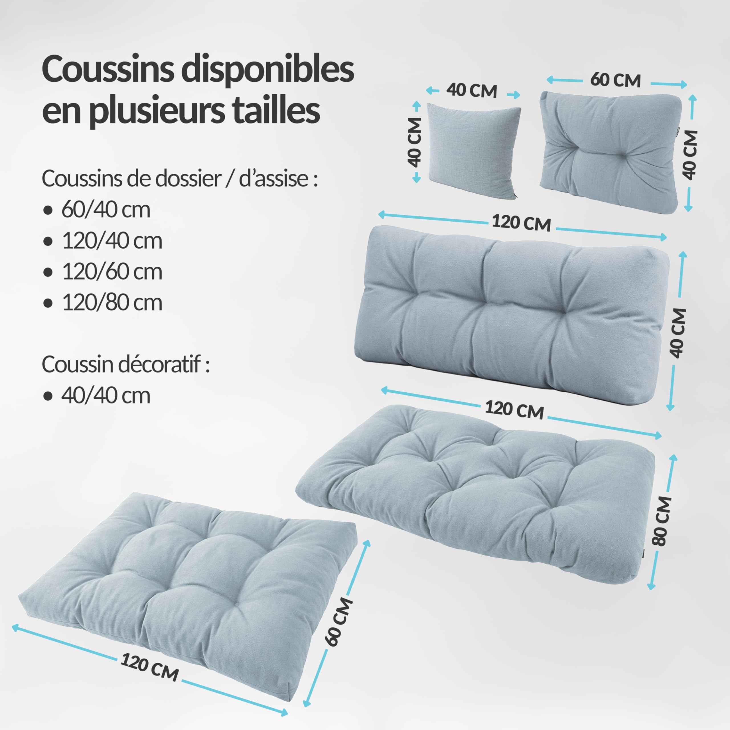 POKAR Set de 6 Coussins Matelassé pour Palettes Euro: 2X Assise 120x80cm + 2X Dossier 120x40cm + 1x Dossier 60x40cm + 1x Coussin 40x40cm, Canapé de Jardin, sans Palette, Orange