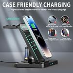 Wireless Charger, 3 in 1 Foldable Charging Station with Digital Clock and Night Lights for iPhone 17/16/15/14/13 Pro Max AirPods & Apple Watch, Compatible with Multiple Devices (Black)
