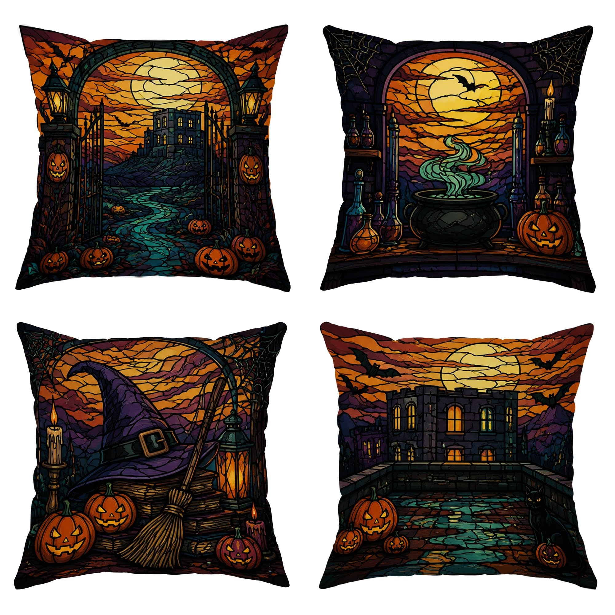 Housse de coussin Halloween vintage orange grand format déco haut de gamme