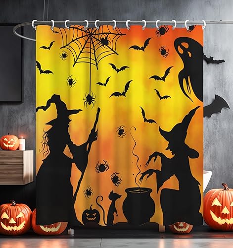 Miniatura 12 de MAMUSE - Cortina de ducha de Halloween para baño, bonita cortina de baño de terror, gótica y esqueleto, decorativa, impermeable, diseño único,
