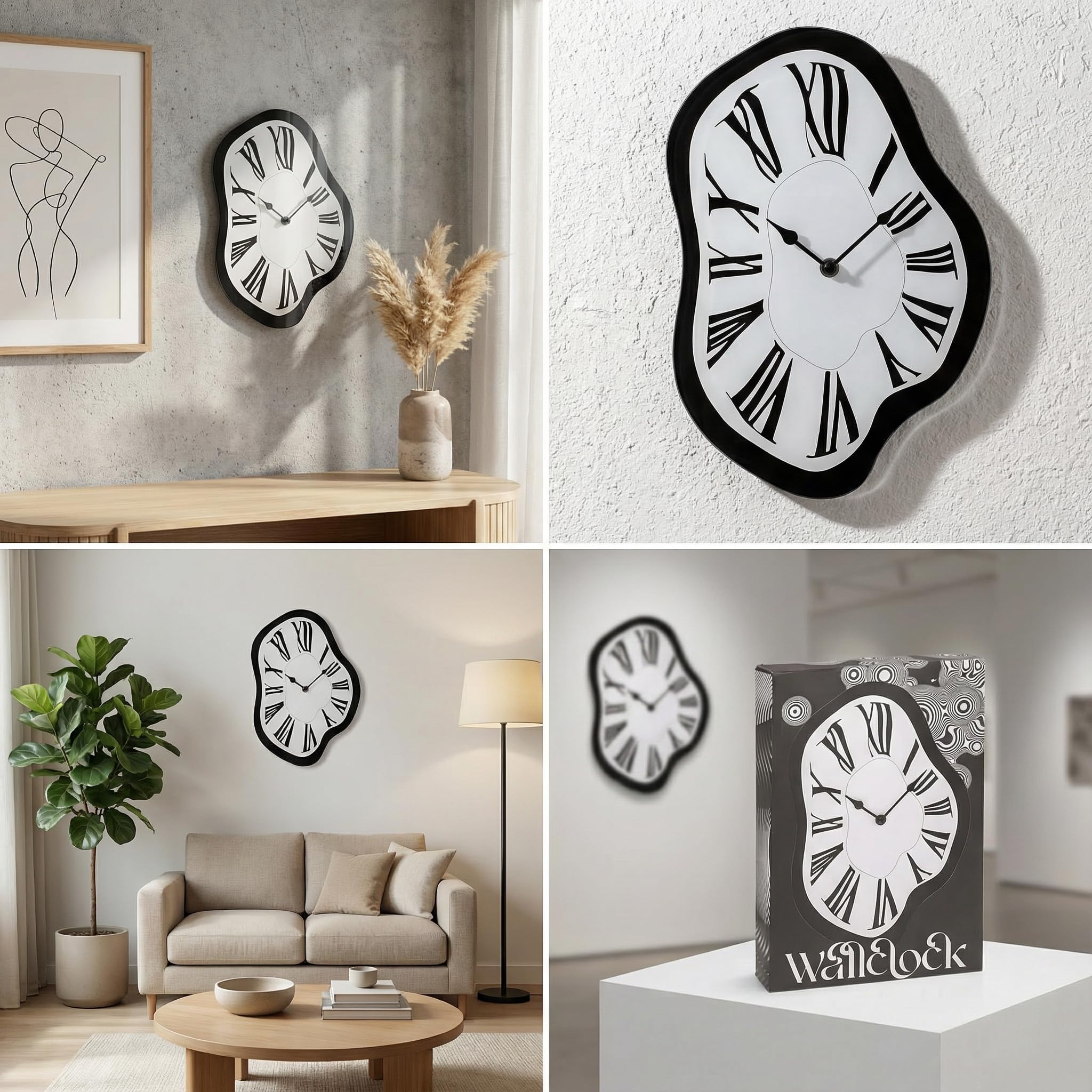 MIJOMA Orologio da Parete a Tempo che Si Scioglie – Design Surreale, in Vetro, 22 x 33 cm – Orologio da Parete Stile Creativo Dali, Orologio al Quarzo Silenzioso per Soggiorno, Ufficio e Stanza