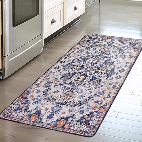Miniatura 392 de Lahome Alfombra bohemia con medallón floral de 3 x 5 pies, suave, impresa, para baño, cocina, entrada, vestíbulo, vintage, antideslizante, lavable