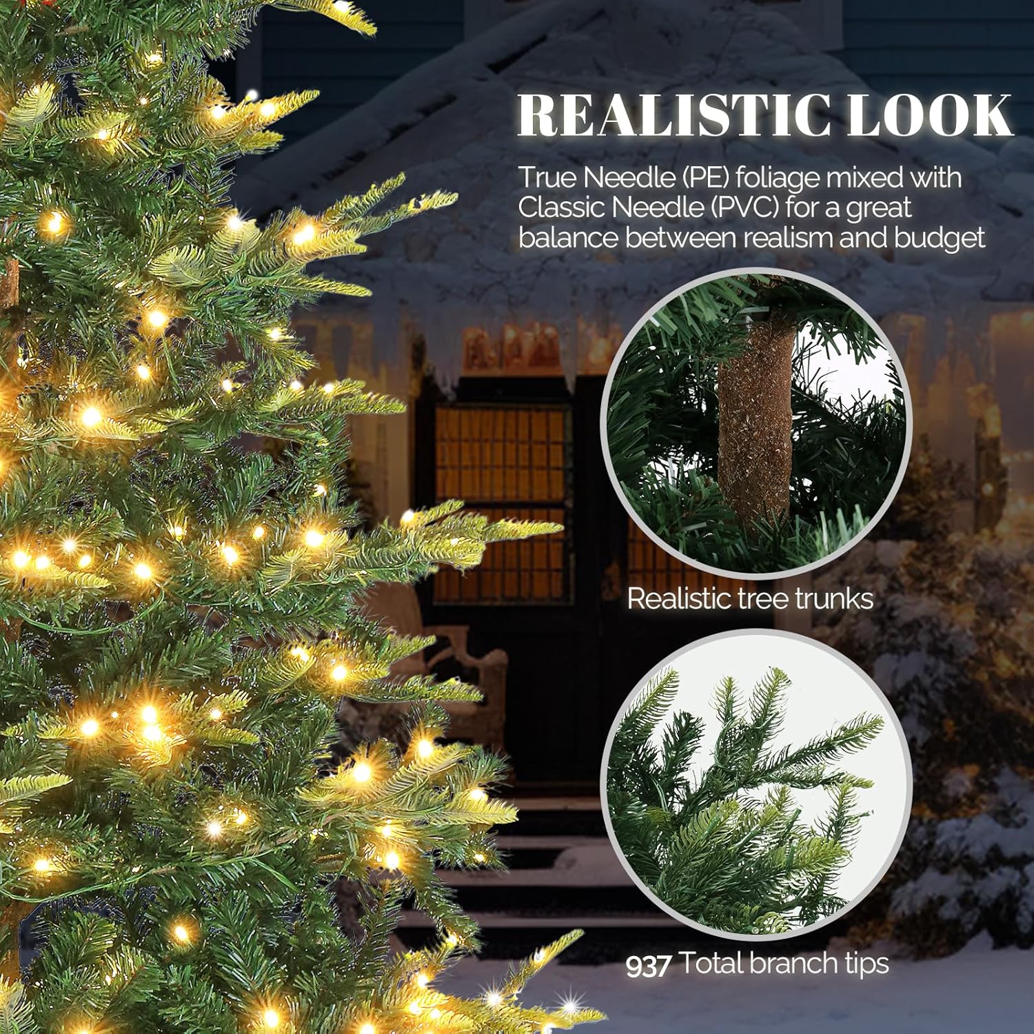 VINGLI 6ft Artificial Christmas Tree with Multicolor LED Lights, Pre-Lit Design, Realistic PE PVC Branches, Sturdy Metal Stand for Indoor and Outdoor Holiday Decoration