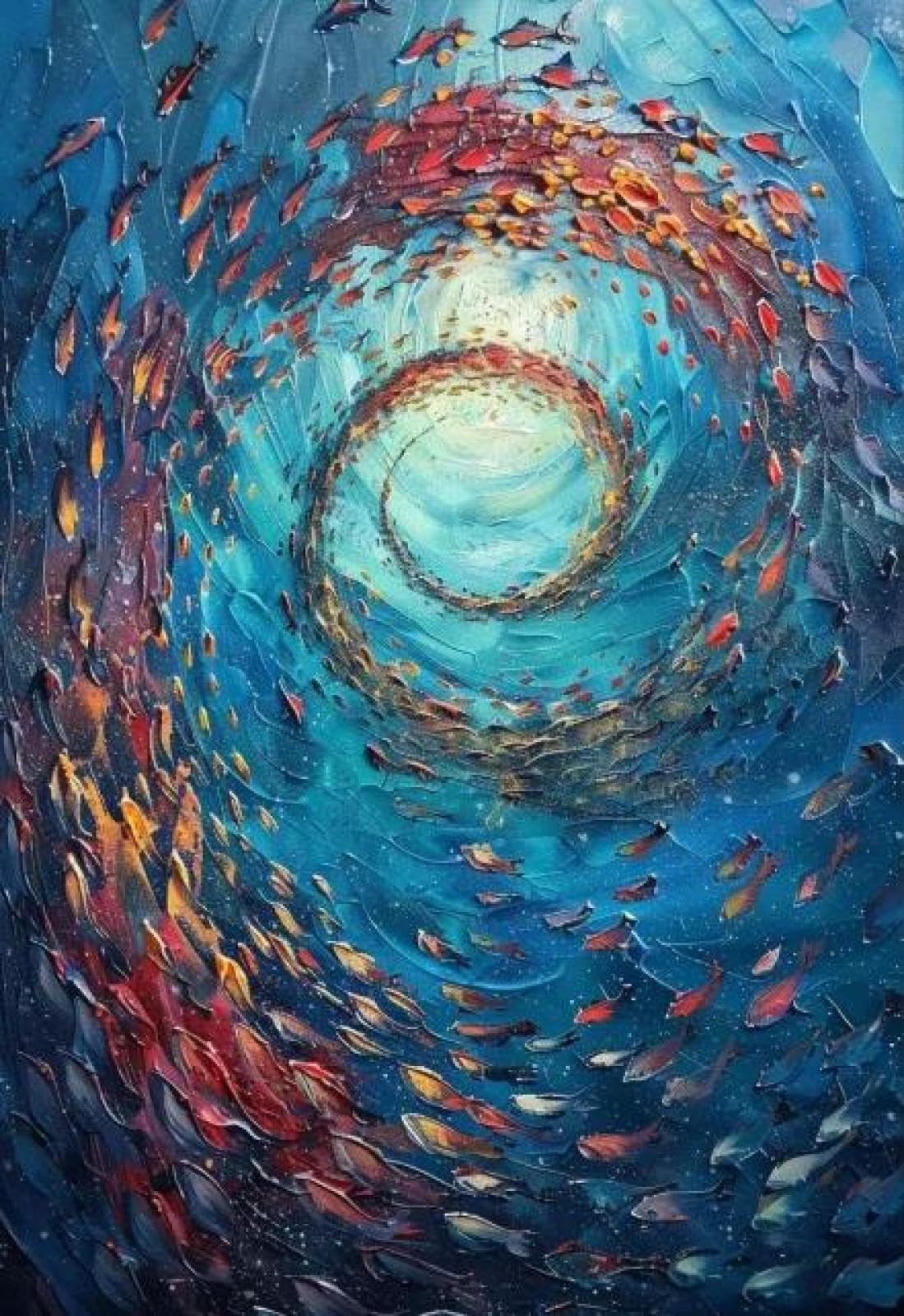 Baibexing Abstract Blue School Of Fish Canvas Painting Texture Underwater World Fish School Wall Art Posters Prints Home Decor A13 21X30Cm Unframed