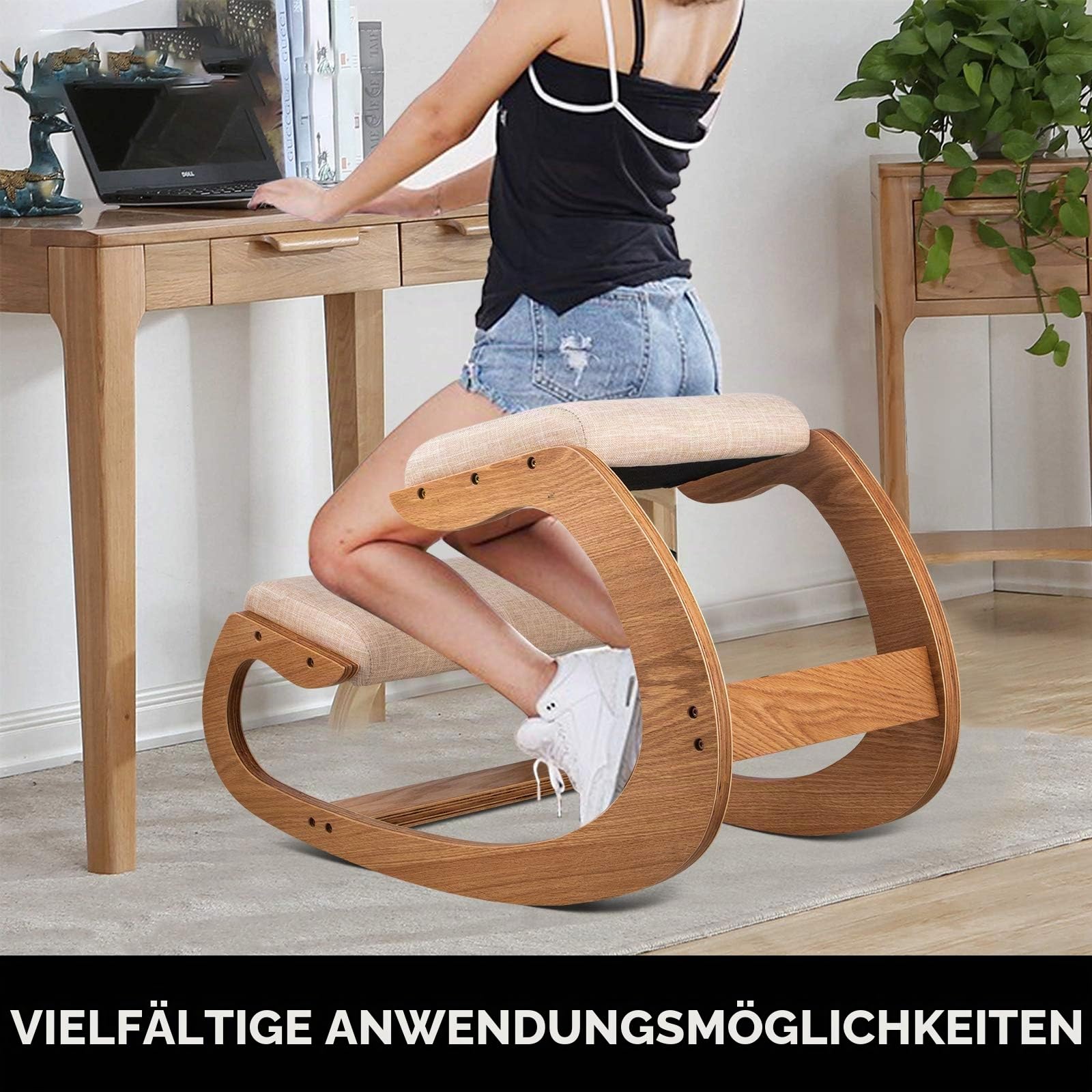 VEVOR ergonomischer Hocker Kniehocker mit Hüftpolster, Gesundheitsstuhl für Zuhause, Kniestuhl zur Verbesserung der Rückenschmerzen Nackenschmerzen Lindern & Körperhaltung (Weiße Eiche)