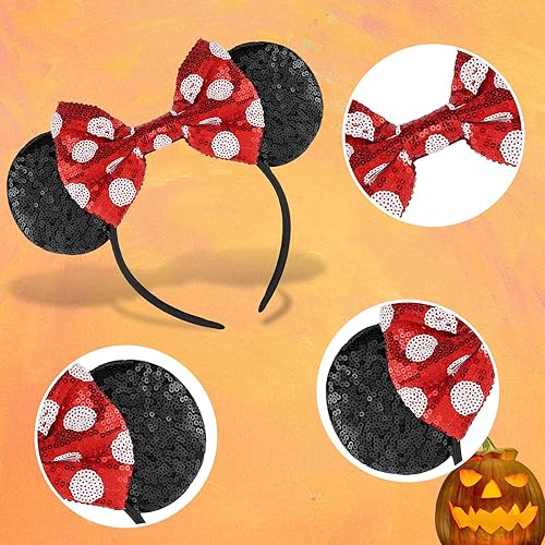 Miniatura 10 de YUNISS Diadema con orejas de Minnie Mickey, orejas de ratón de lentejuelas para mujeres y niñas, accesorios de vestido de princesa, decoración de