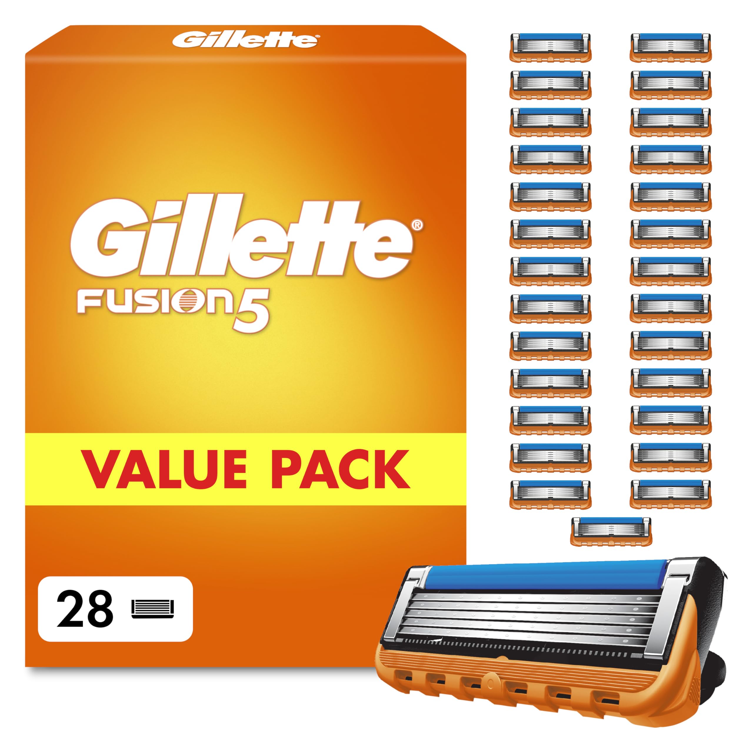 Gillette Recharges De Rasoir Fusion5 pour Hommes, Pack De 28, authentiques, Cartouches avec Bande Lubrifiante Et 5 Lames pour Un Rasage Manuel Efficace, Compatibles avec Les Manches De La Série Fusion