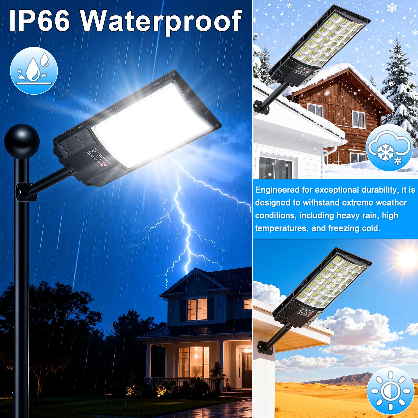Farolas Solares Exteriore, 6500K Potente Farola Solar con Sensor de Movimiento, Mando a Distancia, IP66 Impermeable Foco Solar Lampara Exterior para Jardín Garage Patio Calzadas Calle