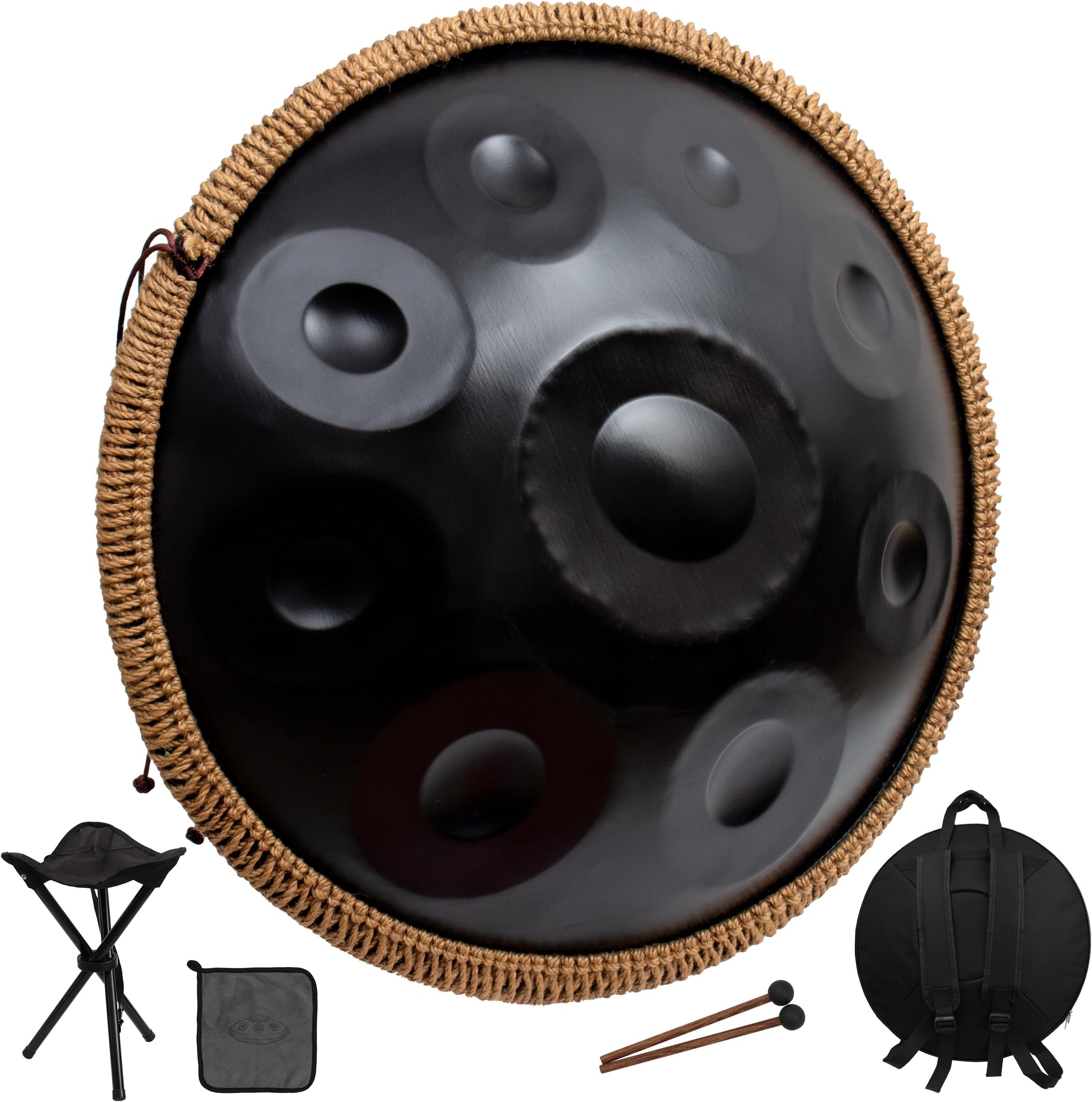 Handpan Drum for Beginners, 22 Inch D Minor Kurd 9 Notes - 440Hz Hand Drum Set,Hand Pan,Handpan Instrument (Black)