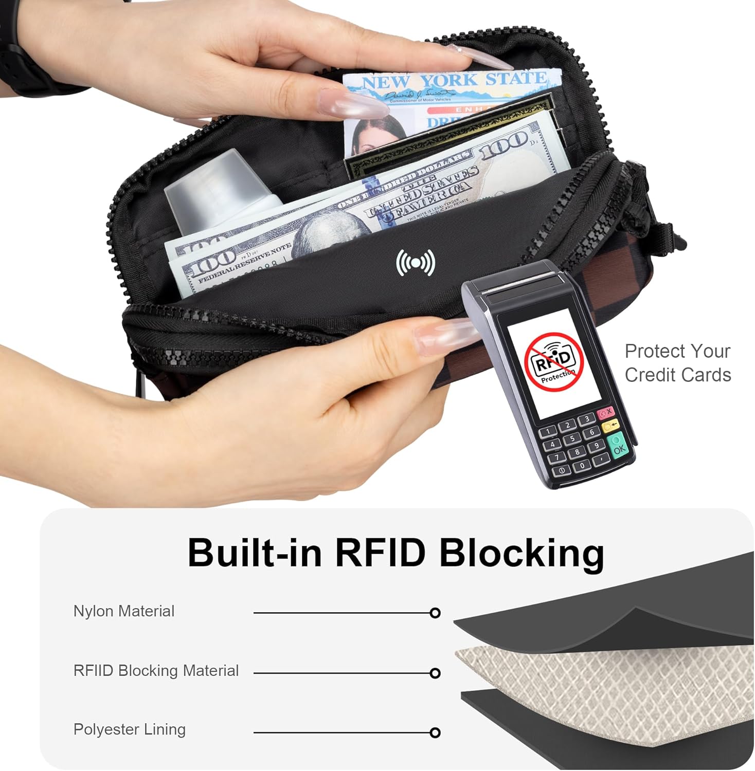 FODOKO Wristlet wallets for women Nylon Quilted Wallet with 4 Zippers,Travel Credit Card,Holder Cell Phone Organizer - Image 6