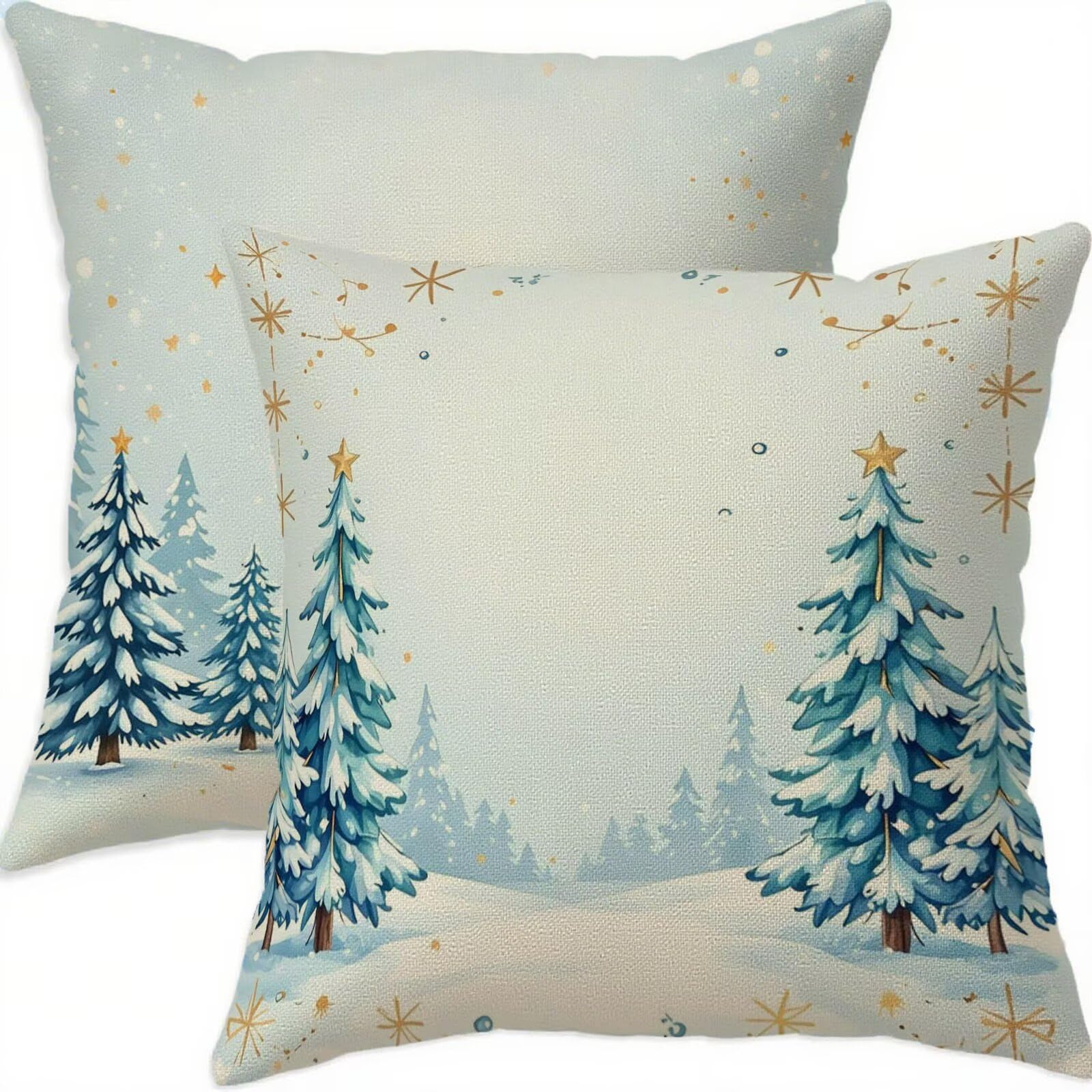 Housse de coussin 70x70cm bleu lin taie oreiller Noël double face