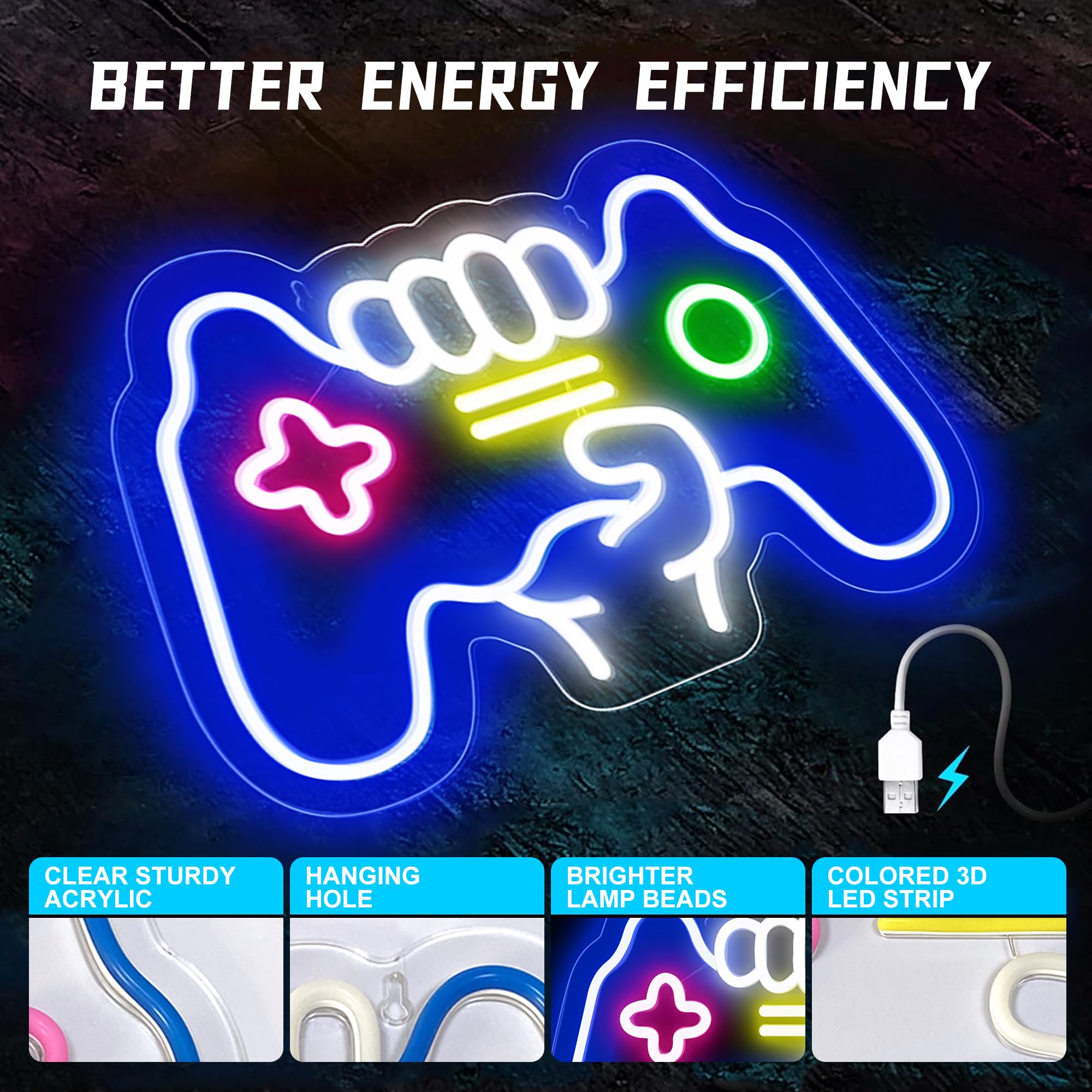 BringLuck2U Gamer Neon Board, Controller Shape Lights Game Room Decor - Gaming Neon Sign per Teen Ragazzo Camera Decor, Dimmerabile Gioco Luce Neon Per La Decorazione Della Parete - Migliori Regali