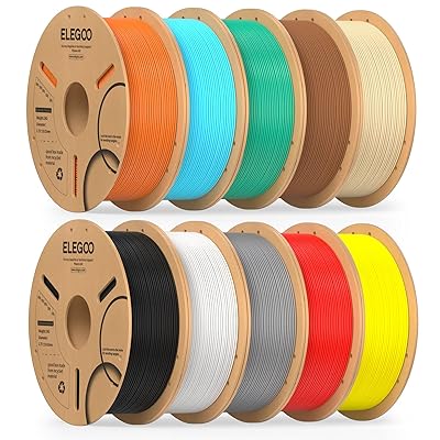 ELEGOO PLA Filament Bundle 10KG, 1.75mm 3D Printer Filament Dimensional Accuracy +/- 0.02mm 10 Assortment Colors, 1kg Spool(2.2lbs) Black/White/Space Gray/Red/Yellow/Orange/Sky Blue/Sea Green/Brown