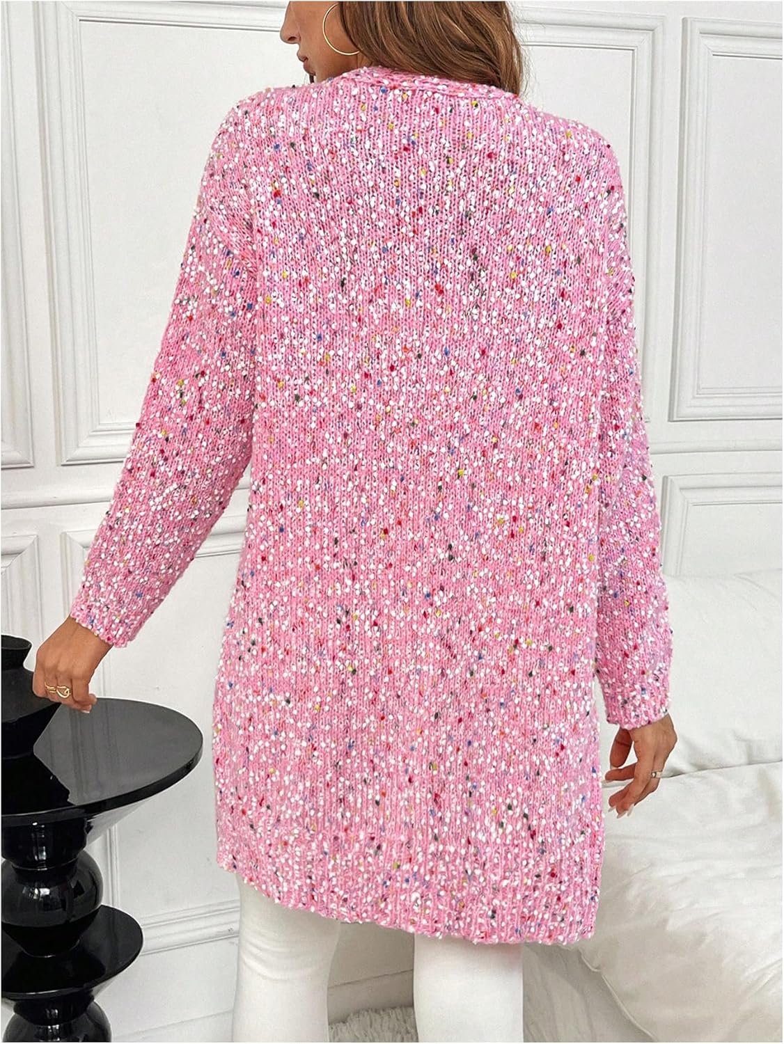 MakeMeChic Women's Chunky Popcorn Cardigan Oversized Open Front V Neck Long Sleeve Knit Cozy Sweaters - Image 3