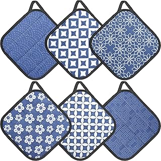6 Pack Pot Holders 100% Cotton Heat Resistant Potholder, Machine Washable Pot Holder, Hot Pads, Table Pads for Cooking Baking (F)