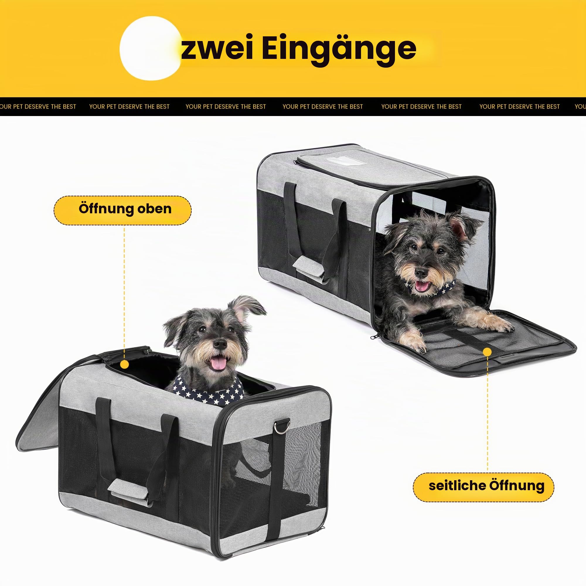 HITSLAM hundebox Faltbar Hundetransportbox Katzentransportbox Katzenbox Transportbox katzentasche für Hund, Katzen, Airline Zugelassen, Reisefreundliche Transporttasche (L)