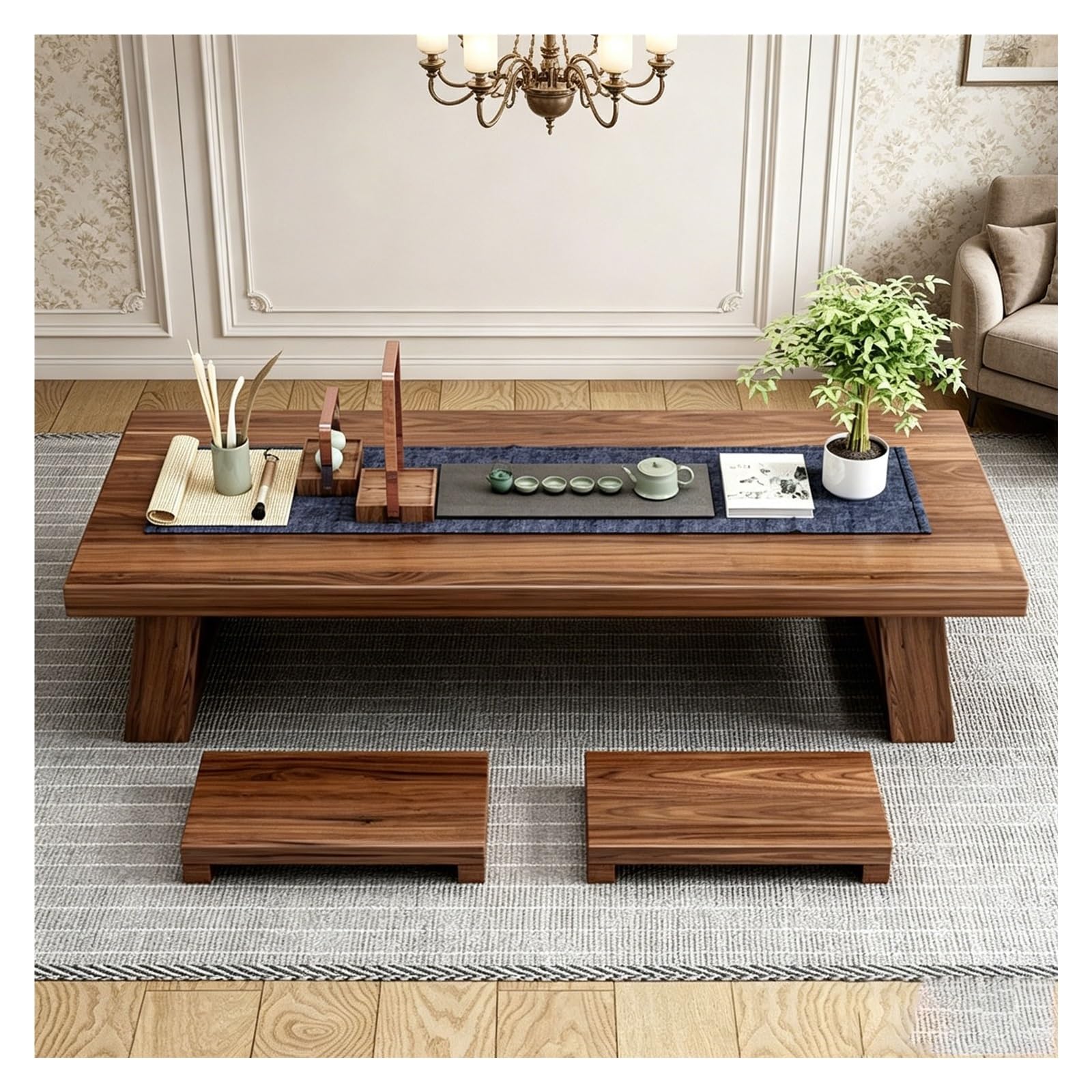 Tavolo da meditazione da pavimento, tavolo basso in legno massello per seduta, tavolo da altare per aree relax casa, design minimalista, ideale per meditazione e relax