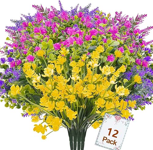 Artificial Flowers for Outdoors, Artificial Plants UV Resistant Fake Flowers