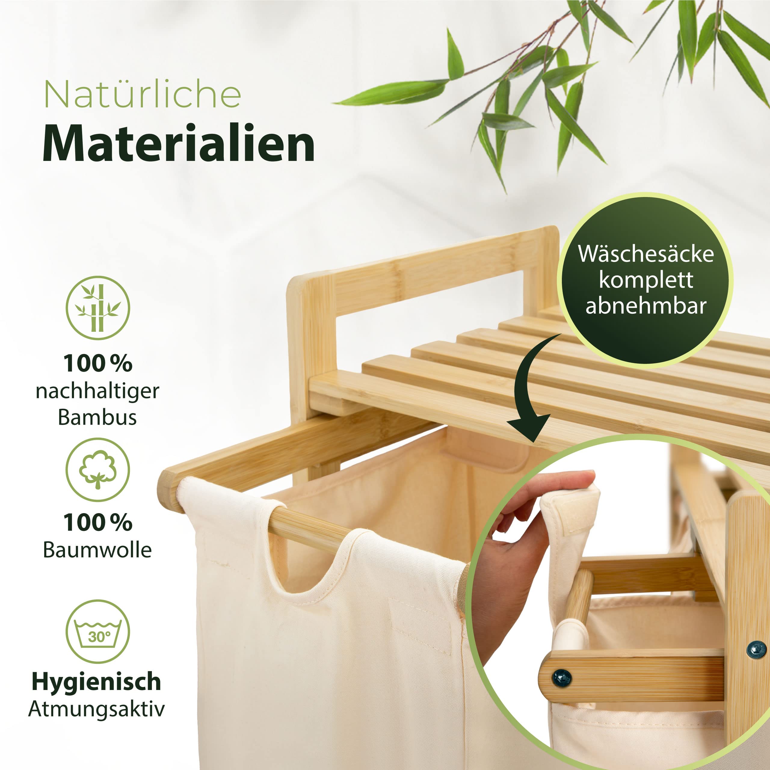 YOUDENOVA Wasmand van bamboeframe met planken YOUDENOVA Wasmand van bamboeframe met planken