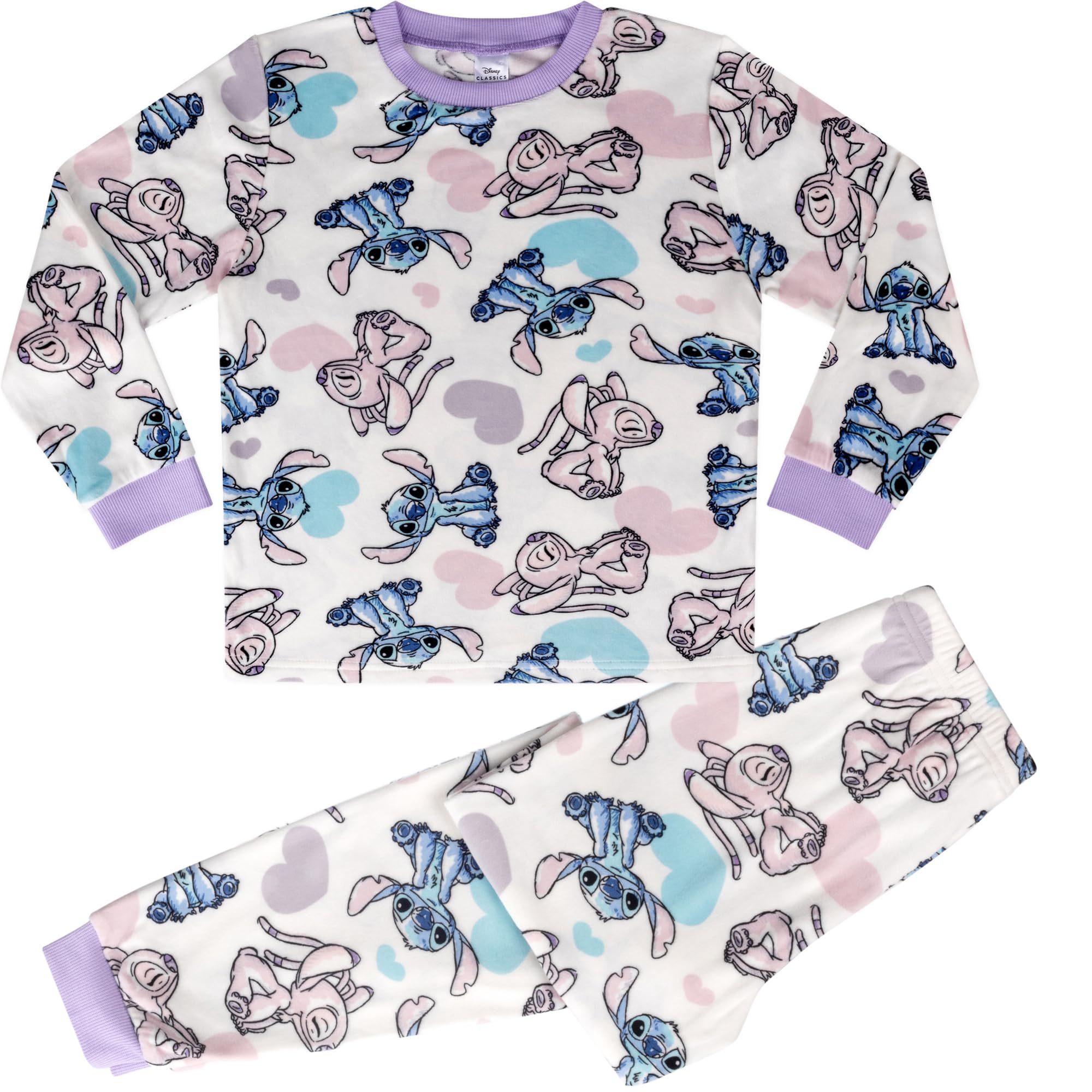 Disney Stitch & Angel Super Soft Fleece Long Sleeved Pyjama Set, 8-9 Years: 134cm, White
